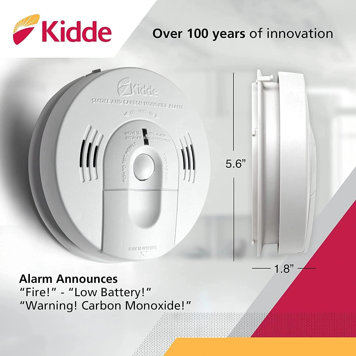 Kidde Smoke & Carbon Monoxide Detector, Hardwired, Interconnect Combination Smoke & CO Alarm with Battery Backup, Voice Alert, Pack of 2 - Image 7
