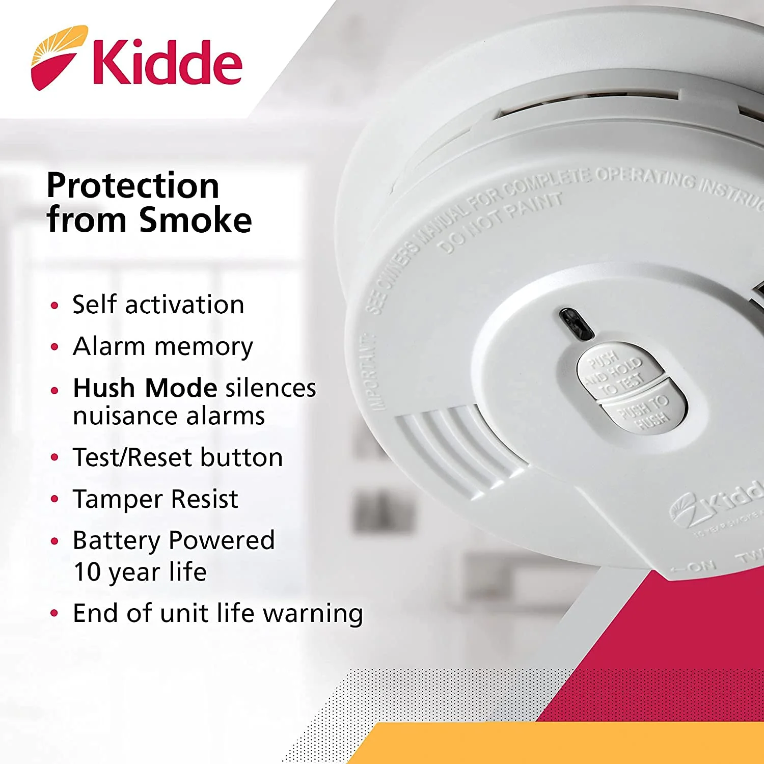 Kidde Smoke Detector, 10-Year Battery, LED Indicators, Replacement Alert, Test-Reset Button & Smoke & Carbon Monoxide Detector, AA Battery Powered, LED Warning Light Indicators - Image 6