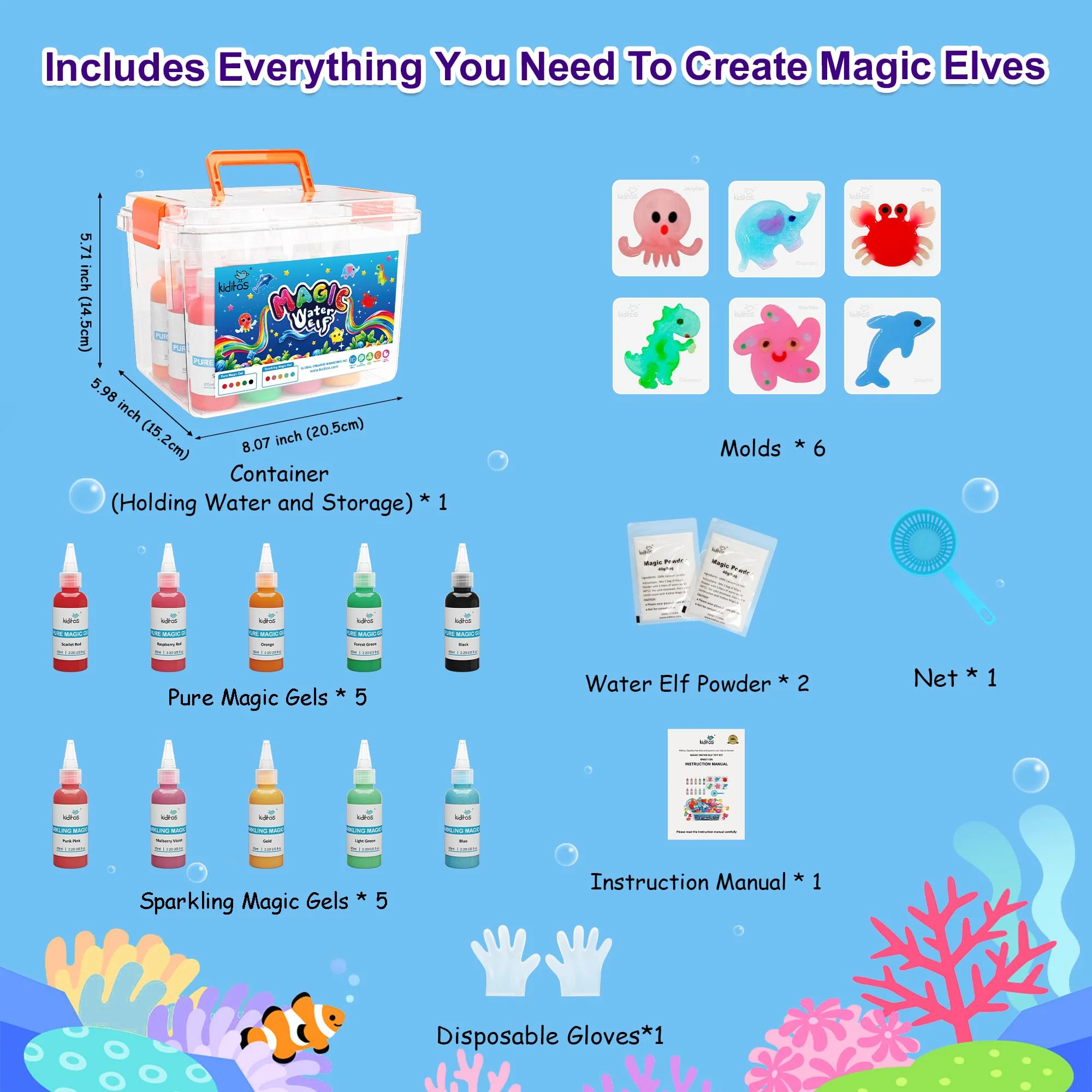 Kiditos Magic Water Elf Toy Kit–Squishies for Kids, 10 Gels & 6 Molds, Magic Gel Water Pets Sensory Toy, Fun DIY Craft Kit, Party Favors, Birthday & Christmas Gifts for Kids Ages 3+ - Image 6