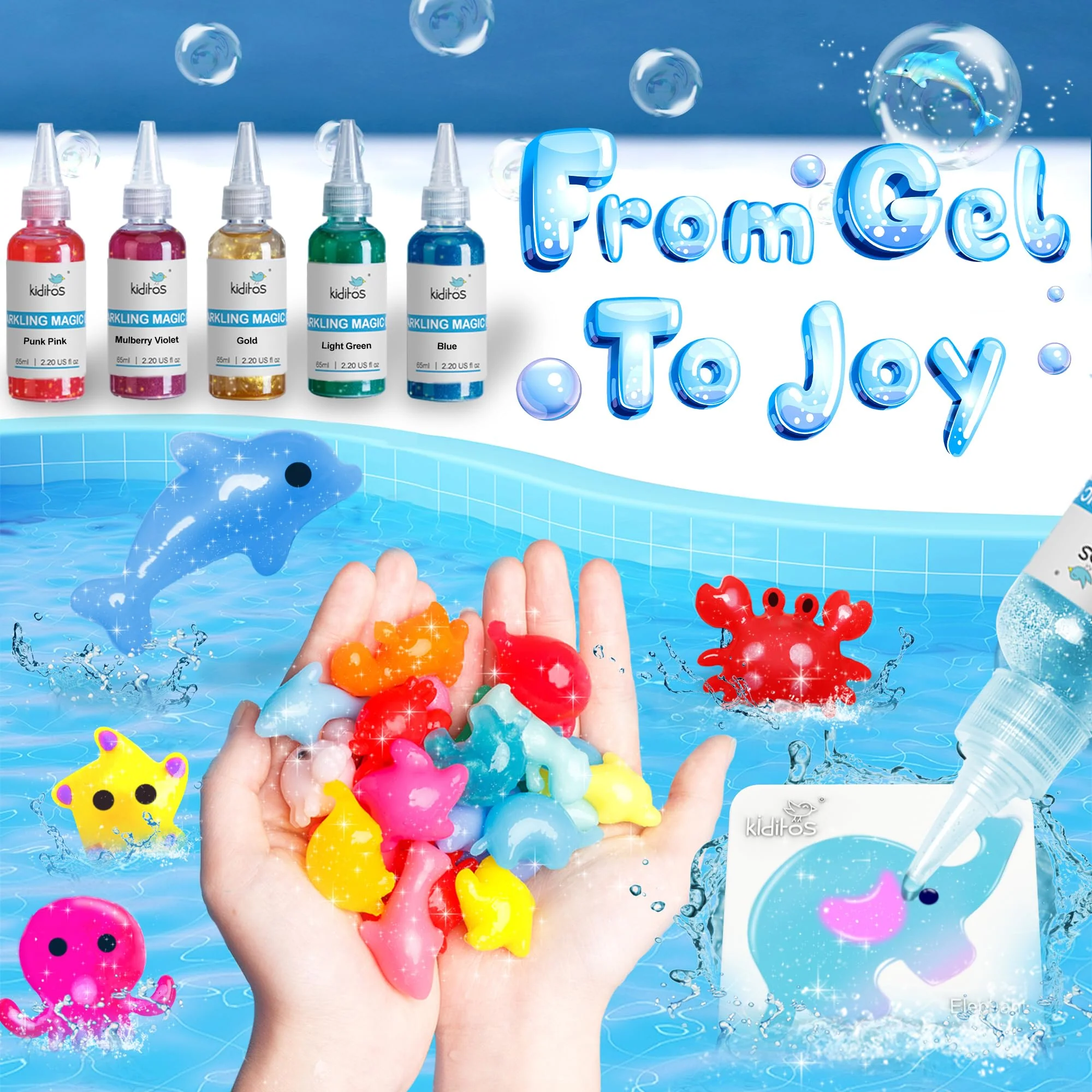 Kiditos Magic Water Elf Toy Kit–Squishies for Kids, 10 Gels & 6 Molds, Magic Gel Water Pets Sensory Toy, Fun DIY Craft Kit, Party Favors, Birthday & Christmas Gifts for Kids Ages 3+ - Image 8