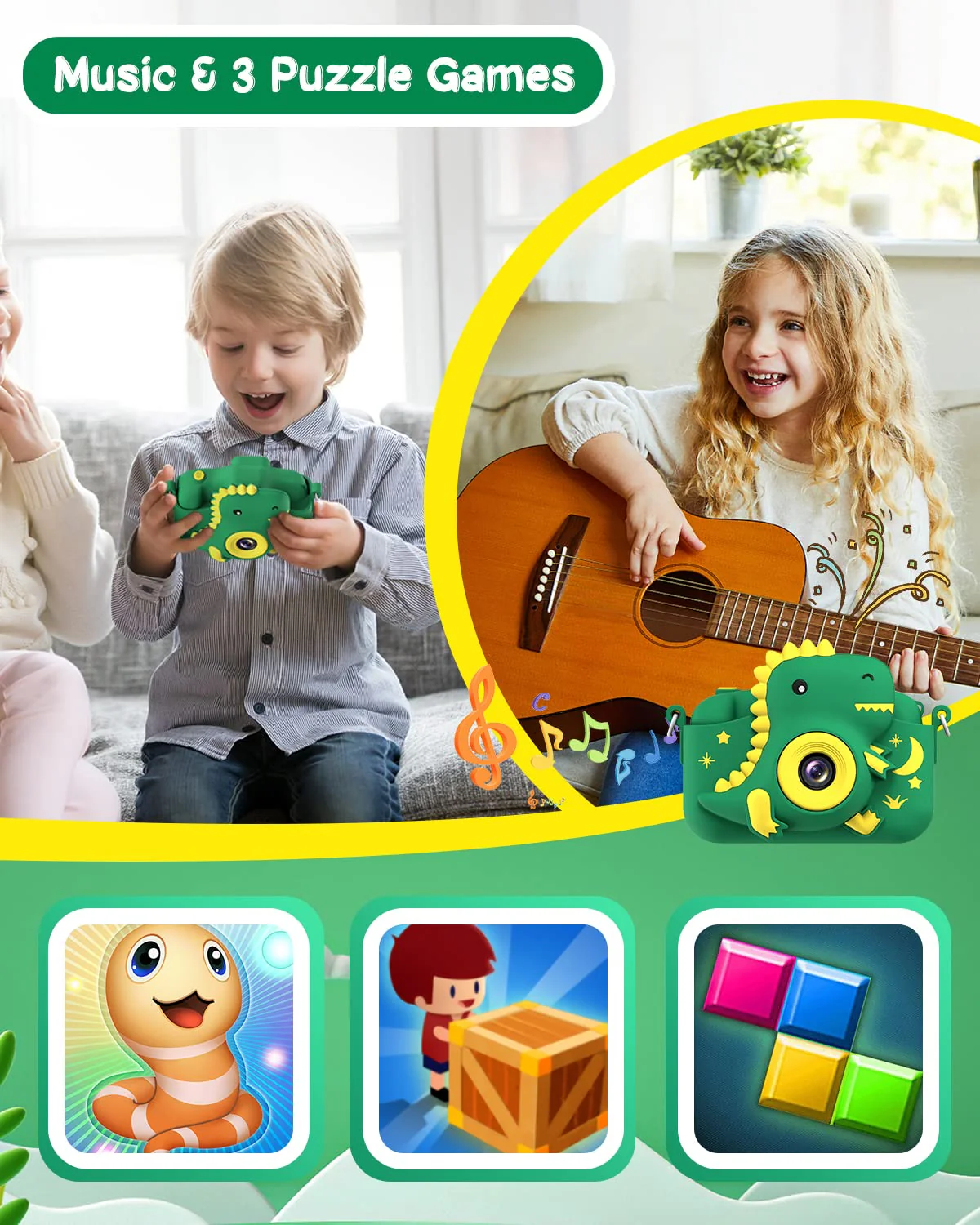 Kids Camera, Dinosaur Toddler Digital Camera for Ages 3-12 Boys Girls Childrens, Christmas Birthday Gifts, Selfie 1080P HD Video Camera for 3 4 5 6 7 8 9 Years Old Boys Girls Toys Gifts - Image 3