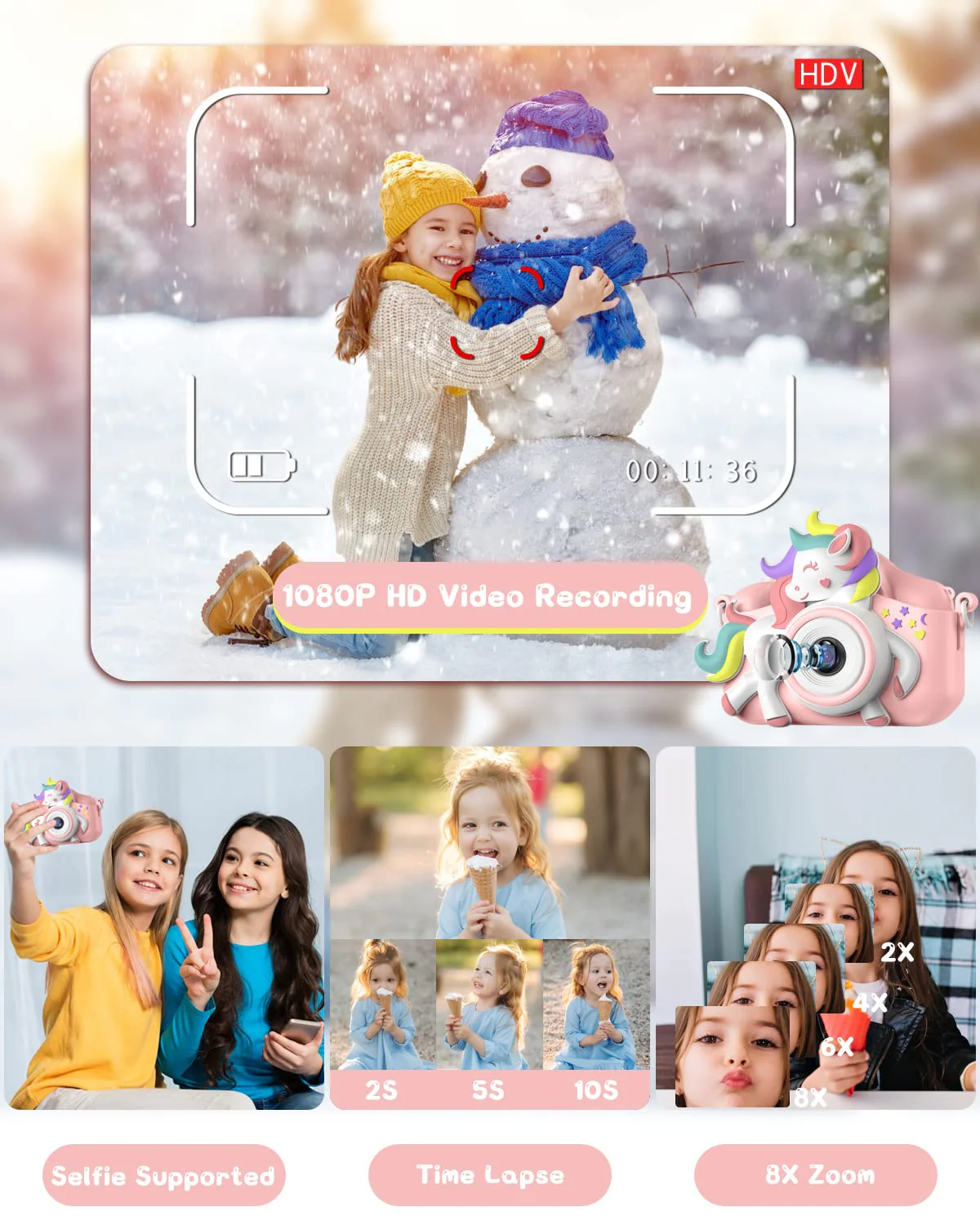 Kids Camera for 3-8 Years Old Toddlers Childrens Boys Girls Selfie Camera 20 MP HD 1080P IPS Screen Dual Digital Toy Camera for Kids Christmas Birthday Gifts with 32Gb Card - Image 4