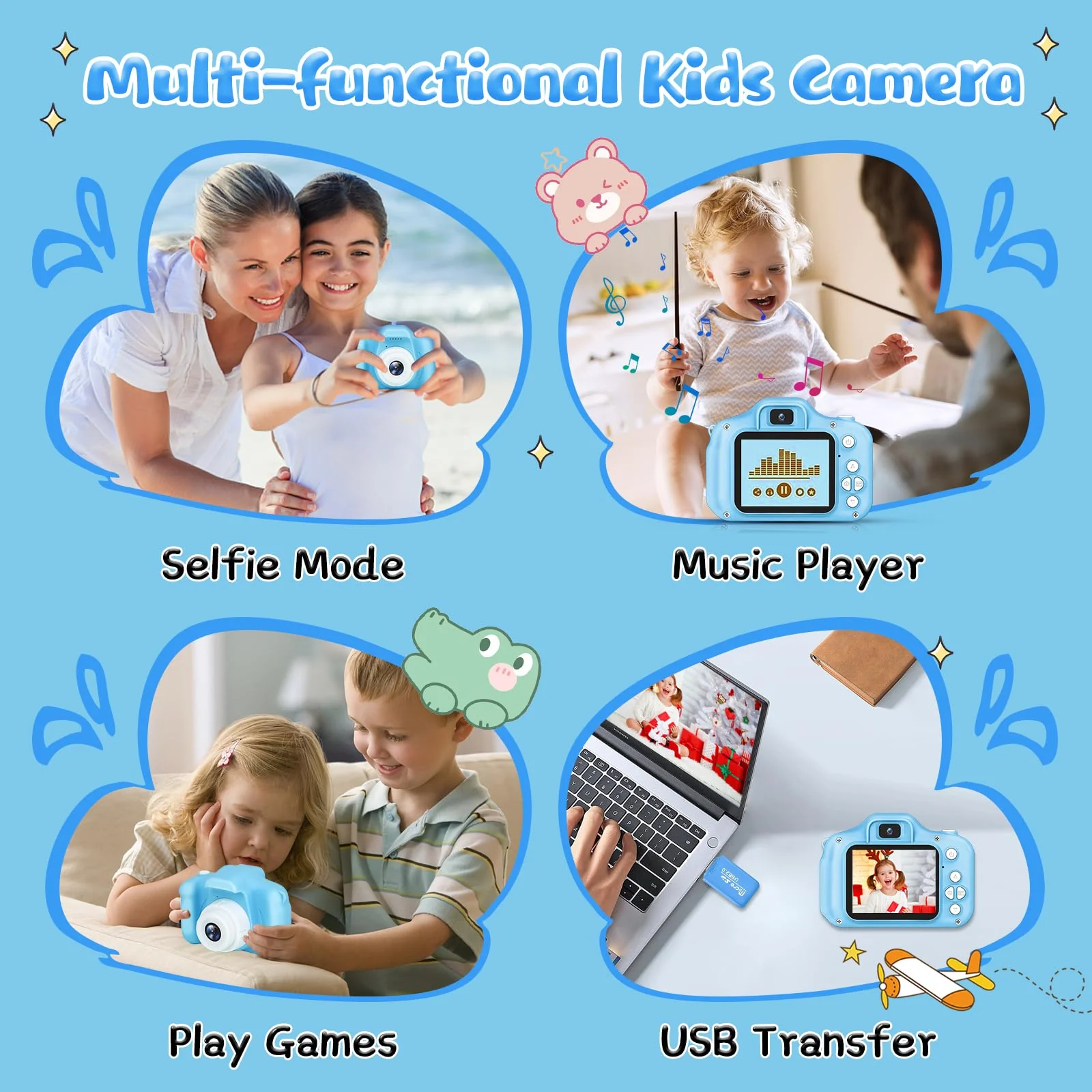 Kids Camera for Boys and Girls, GPOSY Digital Camera for Kids, Toddler Camera Christmas Birthday Toy Gifts for Kids Age 3 4 5 6 7 8 9 10 with 32GB SD Card, Video Recorder 1080P HD(Blue) - Image 2