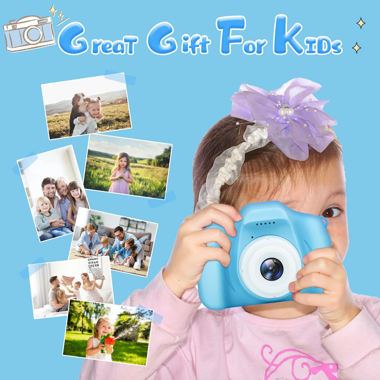 Kids Camera for Boys and Girls, GPOSY Digital Camera for Kids, Toddler Camera Christmas Birthday Toy Gifts for Kids Age 3 4 5 6 7 8 9 10 with 32GB SD Card, Video Recorder 1080P HD(Blue) - Image 3