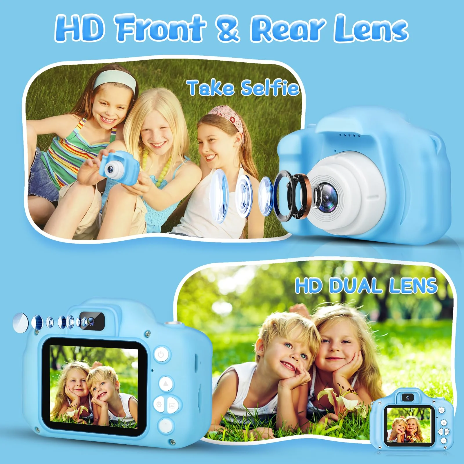 Kids Camera for Boys and Girls, GPOSY Digital Camera for Kids, Toddler Camera Christmas Birthday Toy Gifts for Kids Age 3 4 5 6 7 8 9 10 with 32GB SD Card, Video Recorder 1080P HD(Blue) - Image 4