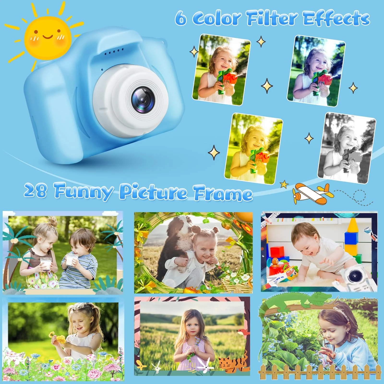 Kids Camera for Boys and Girls, GPOSY Digital Camera for Kids, Toddler Camera Christmas Birthday Toy Gifts for Kids Age 3 4 5 6 7 8 9 10 with 32GB SD Card, Video Recorder 1080P HD(Blue) - Image 5