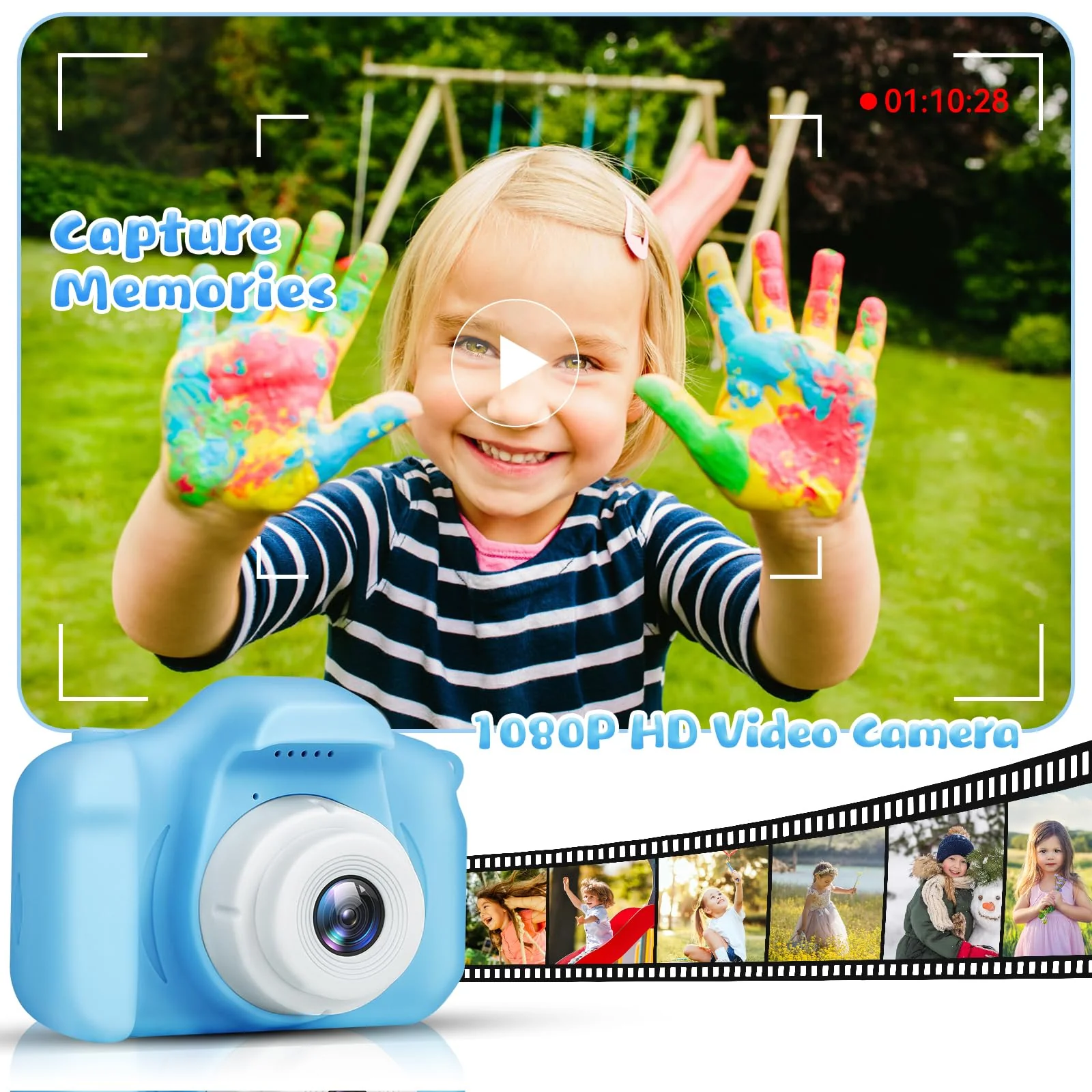 Kids Camera for Boys and Girls, GPOSY Digital Camera for Kids, Toddler Camera Christmas Birthday Toy Gifts for Kids Age 3 4 5 6 7 8 9 10 with 32GB SD Card, Video Recorder 1080P HD(Blue) - Image 6