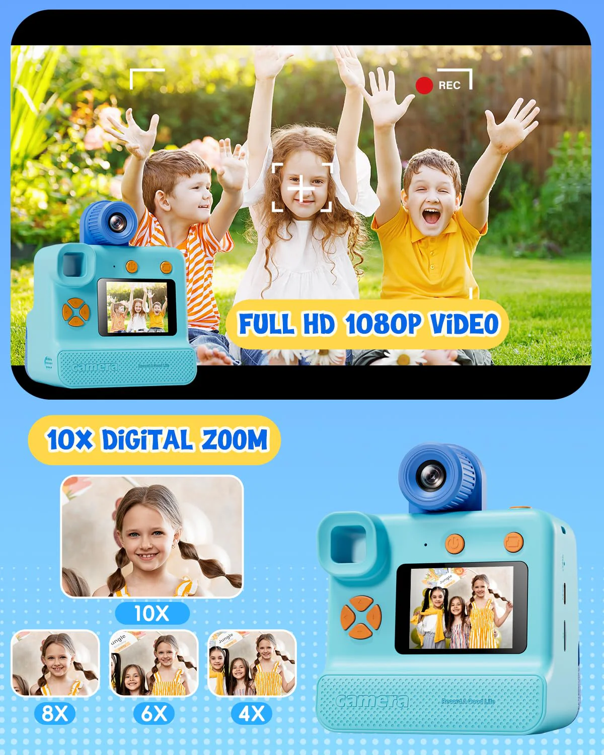 Kids Camera Instant Print, LETSHAHA Christmas Birthday Gifts for Toddler Girls Boys Age 3-12, 24MP & 1080P Selfie Digital Camera with 3 Roll No-Ink Print Paper 32GB SD Card - Blue - Image 4