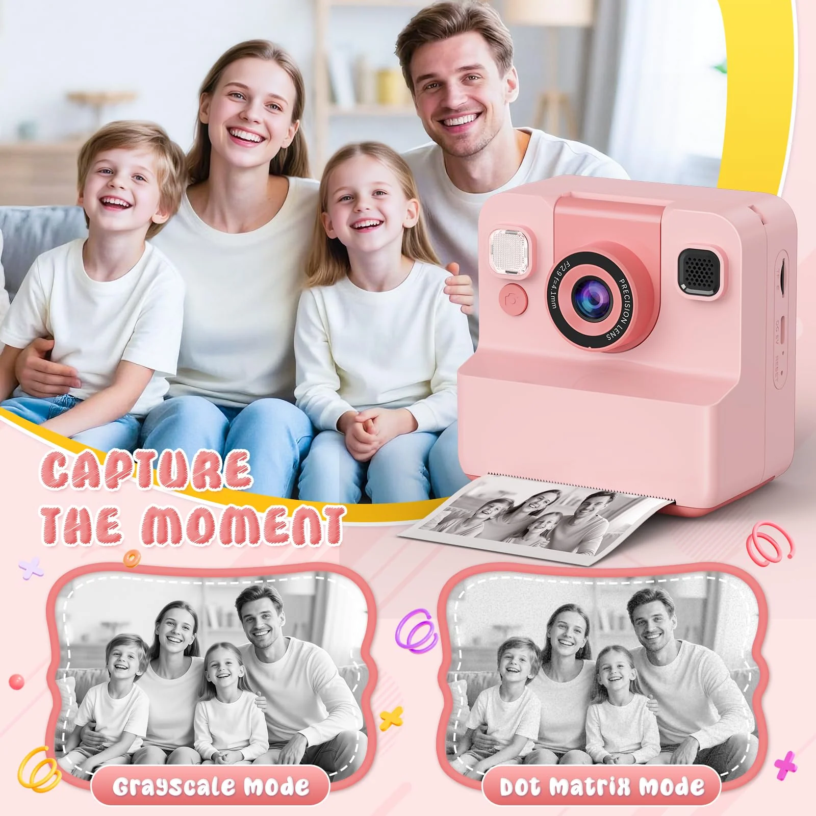 Kids Camera Instant Print Toys for Teenage Girls:1080P HD Digital Video Cameras for Girls, Christmas Birthday Gifts for 3 4 5 6 7 8 9 10 11 12 13 14 Year Old Girl with 32GB Sd Card-Pink - Image 5