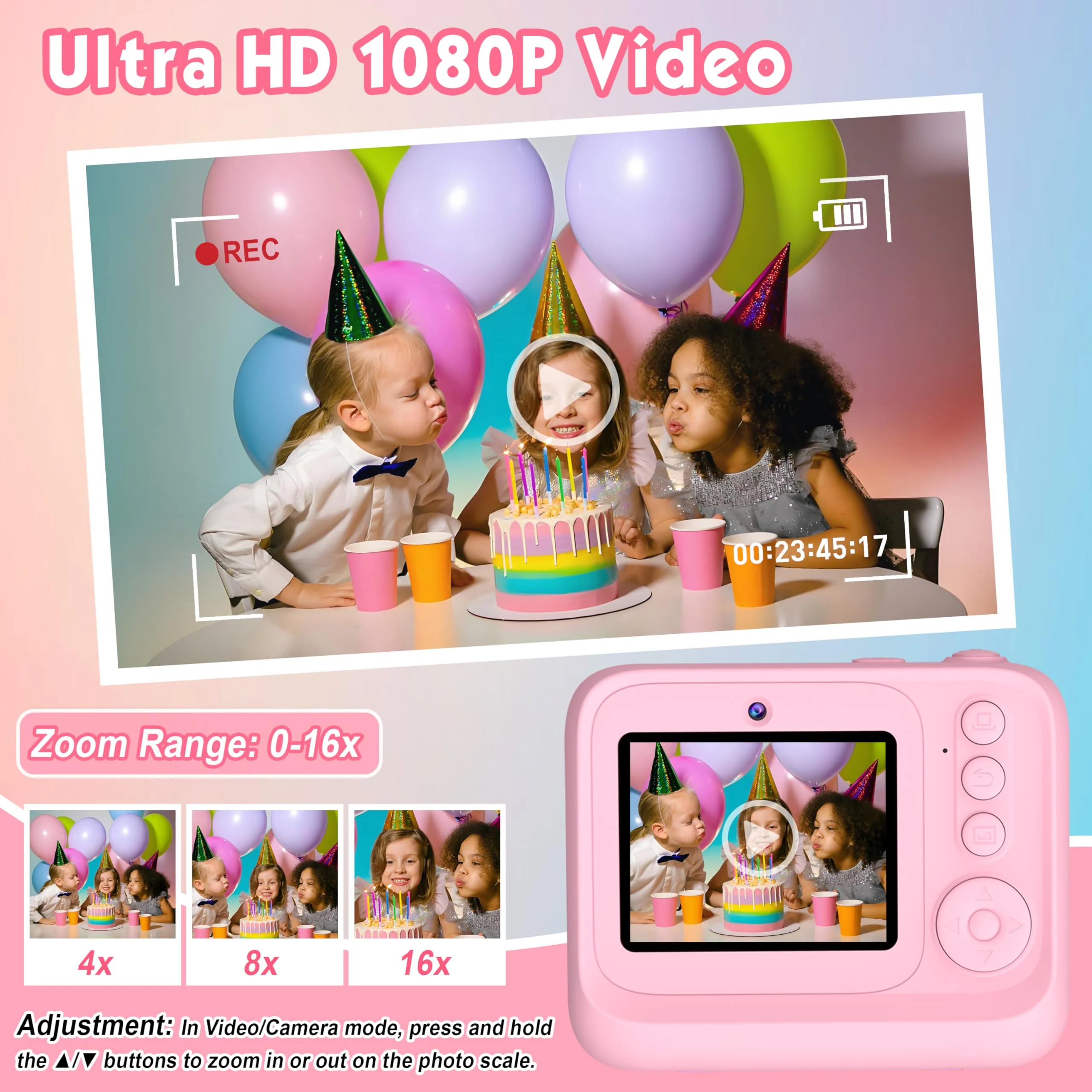 Kids Camera, Upgrade Kids Camera Instant Print, Front Rear Dual Selfie Digital CAM with 1080P Videos, Portable Travel Toy with Games and Music, Christmas Birthday Gift for Boys, Girls and Teens - Image 5