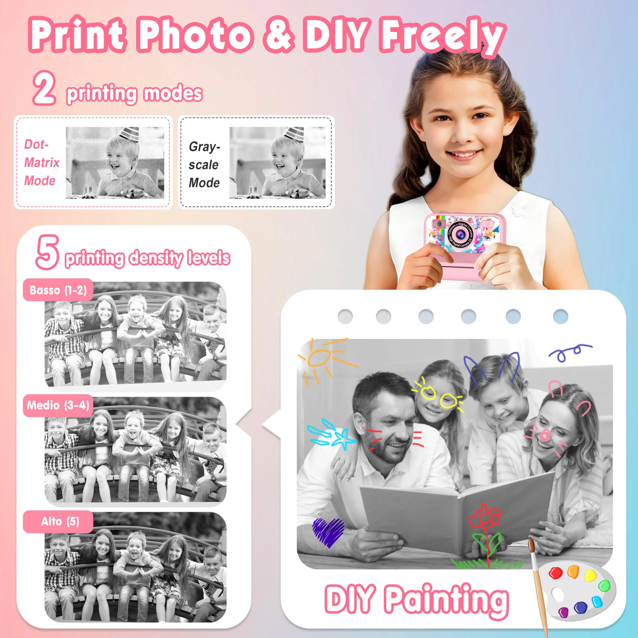 Kids Camera, Upgrade Kids Camera Instant Print, Front Rear Dual Selfie Digital CAM with 1080P Videos, Portable Travel Toy with Games and Music, Christmas Birthday Gift for Boys, Girls and Teens - Image 6