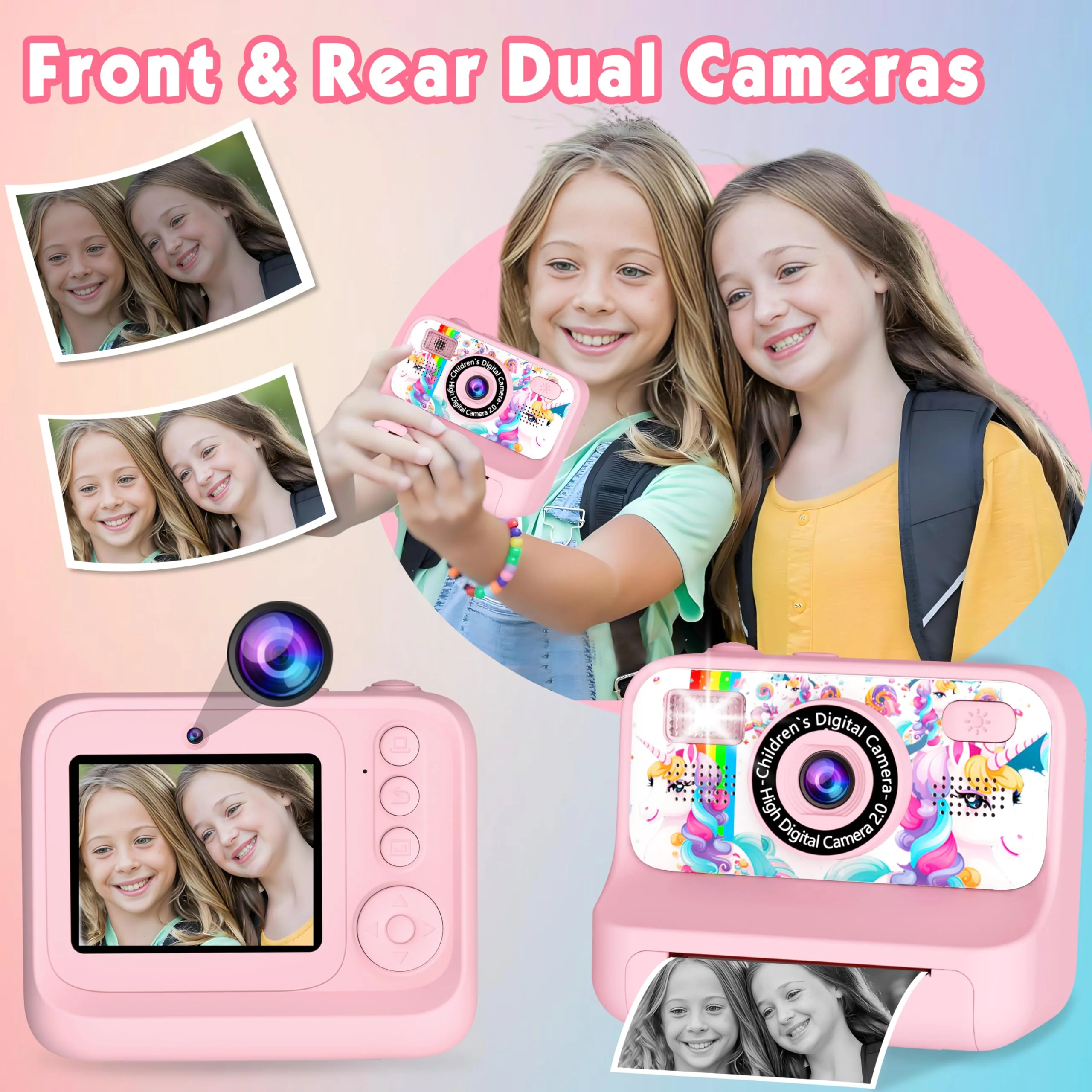Kids Camera, Upgrade Kids Camera Instant Print, Front Rear Dual Selfie Digital CAM with 1080P Videos, Portable Travel Toy with Games and Music, Christmas Birthday Gift for Boys, Girls and Teens - Image 8