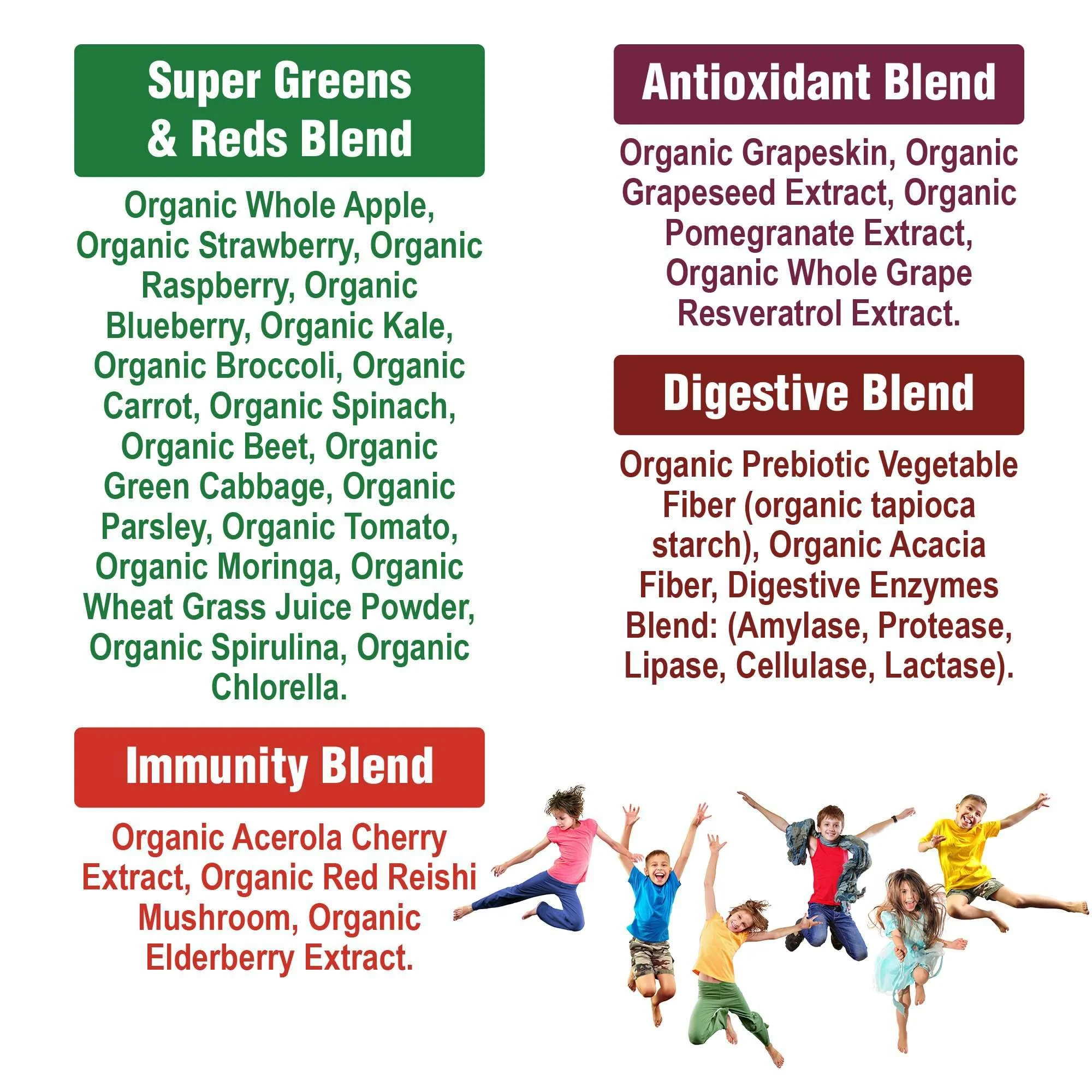 Kids Greens and Reds Superfood Powder. Best Tasting Organic Vegan Super Food Juice with 25+ Real Fruits and Vegetables. Gluten Free Real Food Vitamins. Green and Red Superfoods Supplement for Children - Image 4