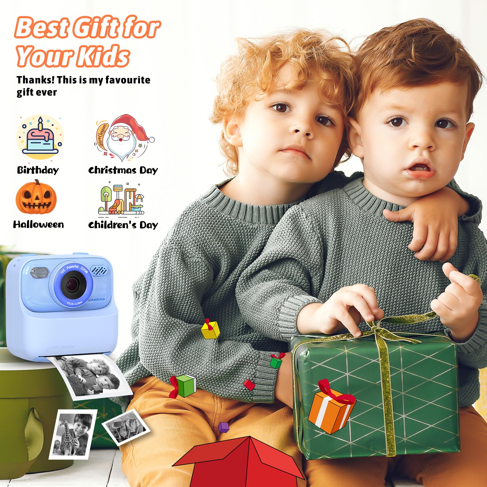 Kids Instant Digital Cameras for Boys and Girls, 1080P HD Dual-Lens Selfie Digital Camera with Print Paper & 32G Card, Christmas Birthday Gifts Toys for Toddler and Teenagers Age 3-16 Years Old - Image 4