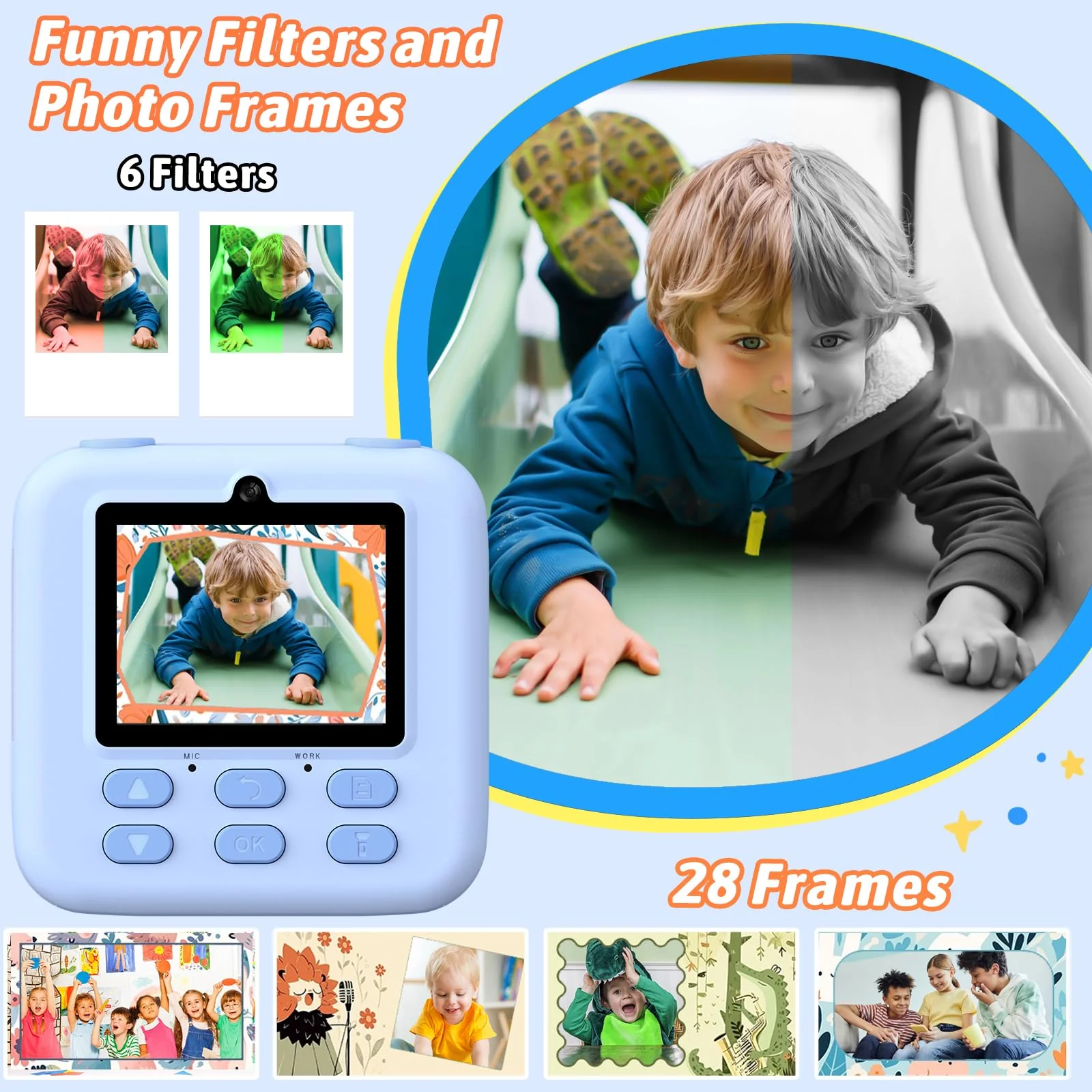 Kids Instant Digital Cameras for Boys and Girls, 1080P HD Dual-Lens Selfie Digital Camera with Print Paper & 32G Card, Christmas Birthday Gifts Toys for Toddler and Teenagers Age 3-16 Years Old - Image 5