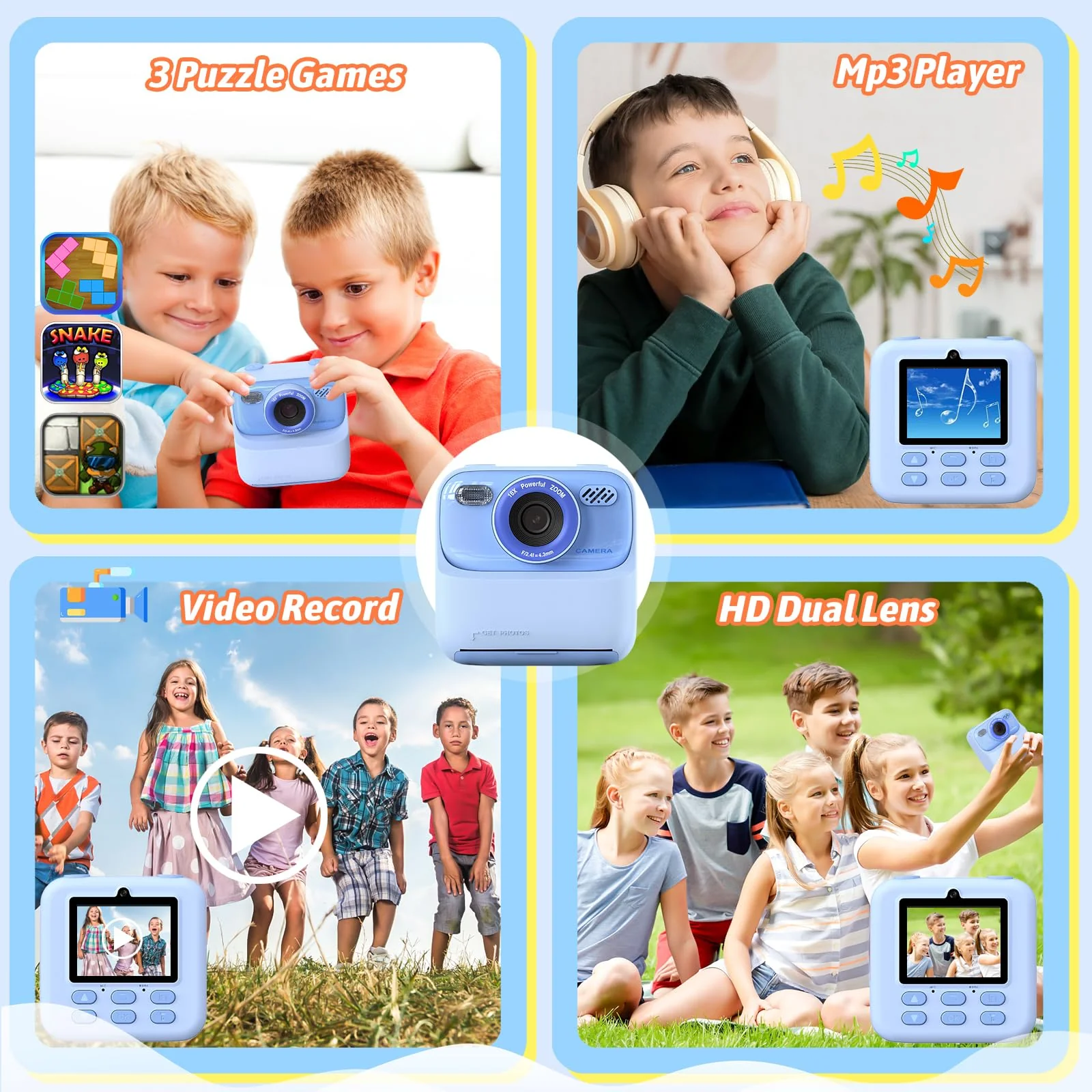Kids Instant Digital Cameras for Boys and Girls, 1080P HD Dual-Lens Selfie Digital Camera with Print Paper & 32G Card, Christmas Birthday Gifts Toys for Toddler and Teenagers Age 3-16 Years Old - Image 7