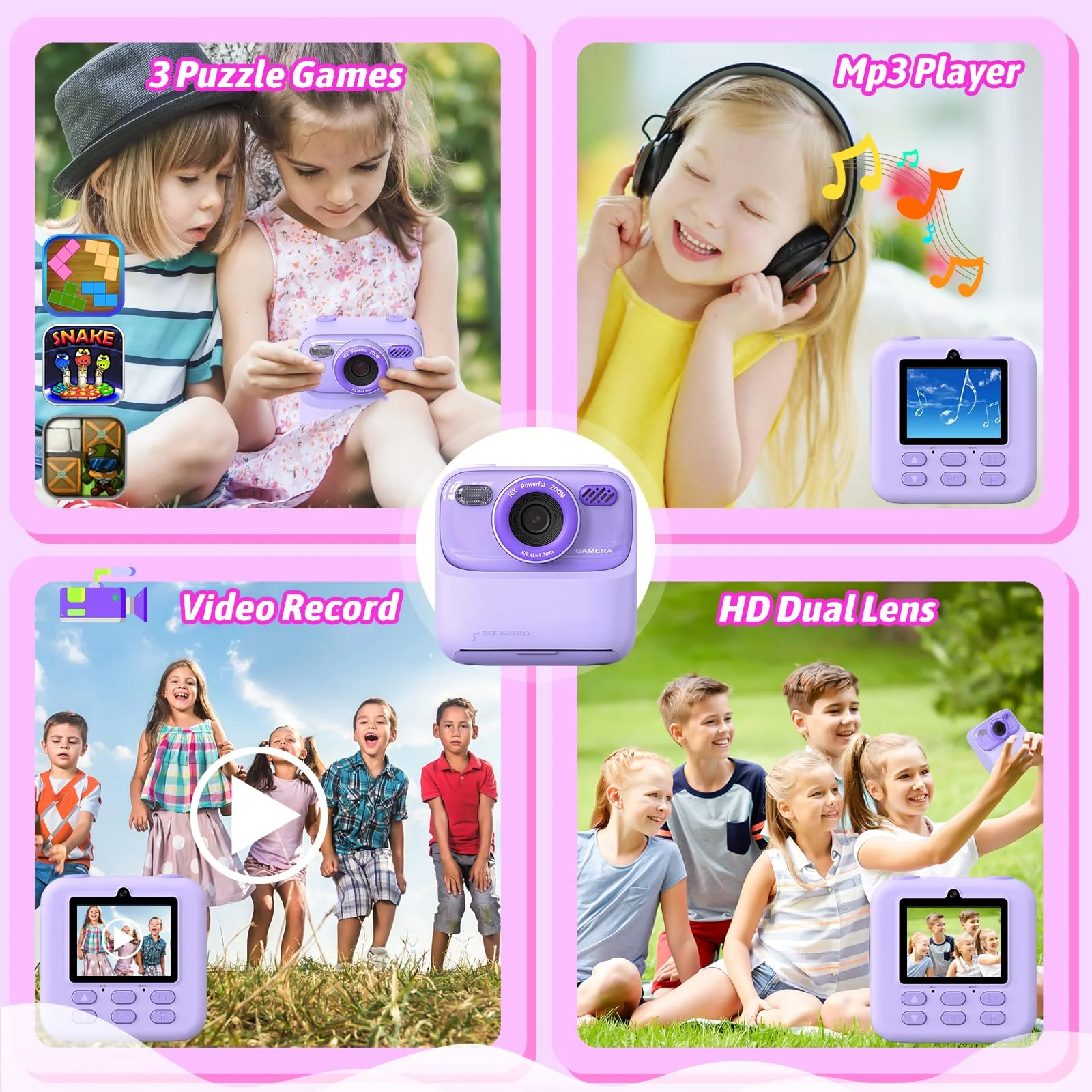 Kids Instant Digital Cameras for Boys and Girls, 1080P HD Dual-Lens Selfie Digital Camera with Print Paper & 32G Card, Christmas Birthday Gifts Toys for Toddler and Teenagers Age 3-16 Years Old - Image 10