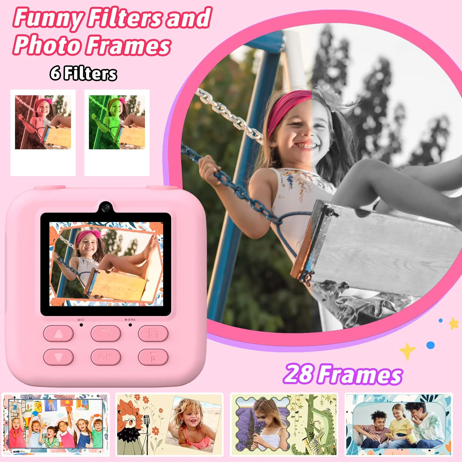 Kids Instant Digital Cameras for Boys and Girls, 1080P HD Dual-Lens Selfie Digital Camera with Print Paper & 32G Card, Christmas Birthday Gifts Toys for Toddler and Teenagers Age 3-16 Years Old - Image 5