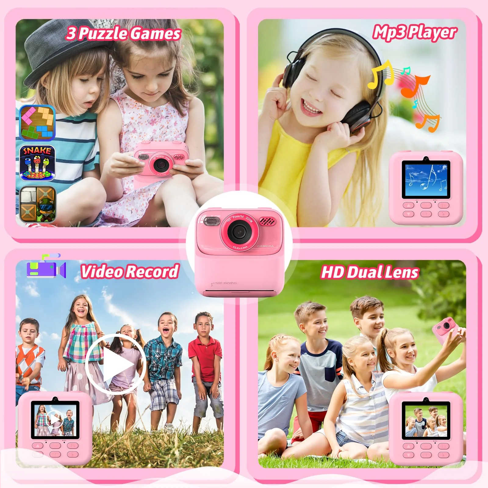 Kids Instant Digital Cameras for Boys and Girls, 1080P HD Dual-Lens Selfie Digital Camera with Print Paper & 32G Card, Christmas Birthday Gifts Toys for Toddler and Teenagers Age 3-16 Years Old - Image 7