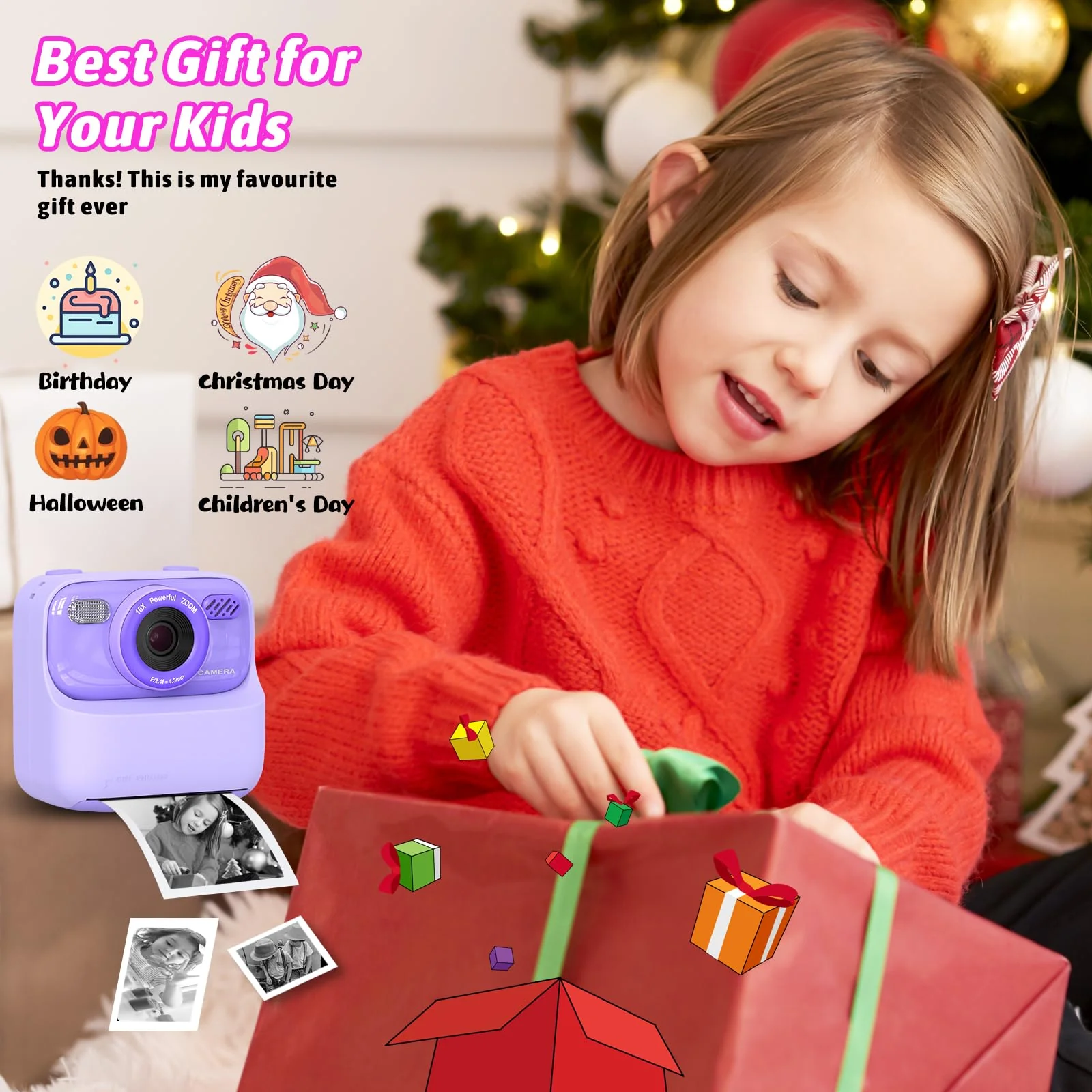 Kids Instant Digital Cameras for Boys and Girls, 1080P HD Dual-Lens Selfie Digital Camera with Print Paper & 32G Card, Christmas Birthday Gifts Toys for Toddler and Teenagers Age 3-16 Years Old - Image 7