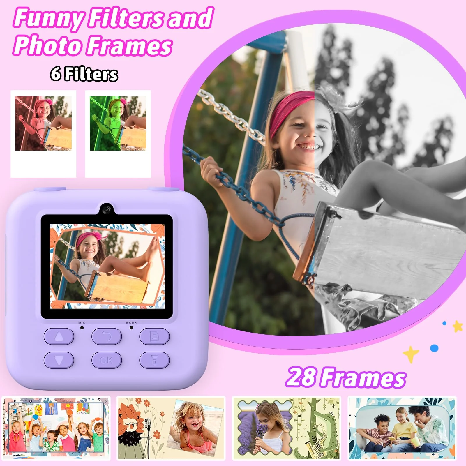 Kids Instant Digital Cameras for Boys and Girls, 1080P HD Dual-Lens Selfie Digital Camera with Print Paper & 32G Card, Christmas Birthday Gifts Toys for Toddler and Teenagers Age 3-16 Years Old - Image 8