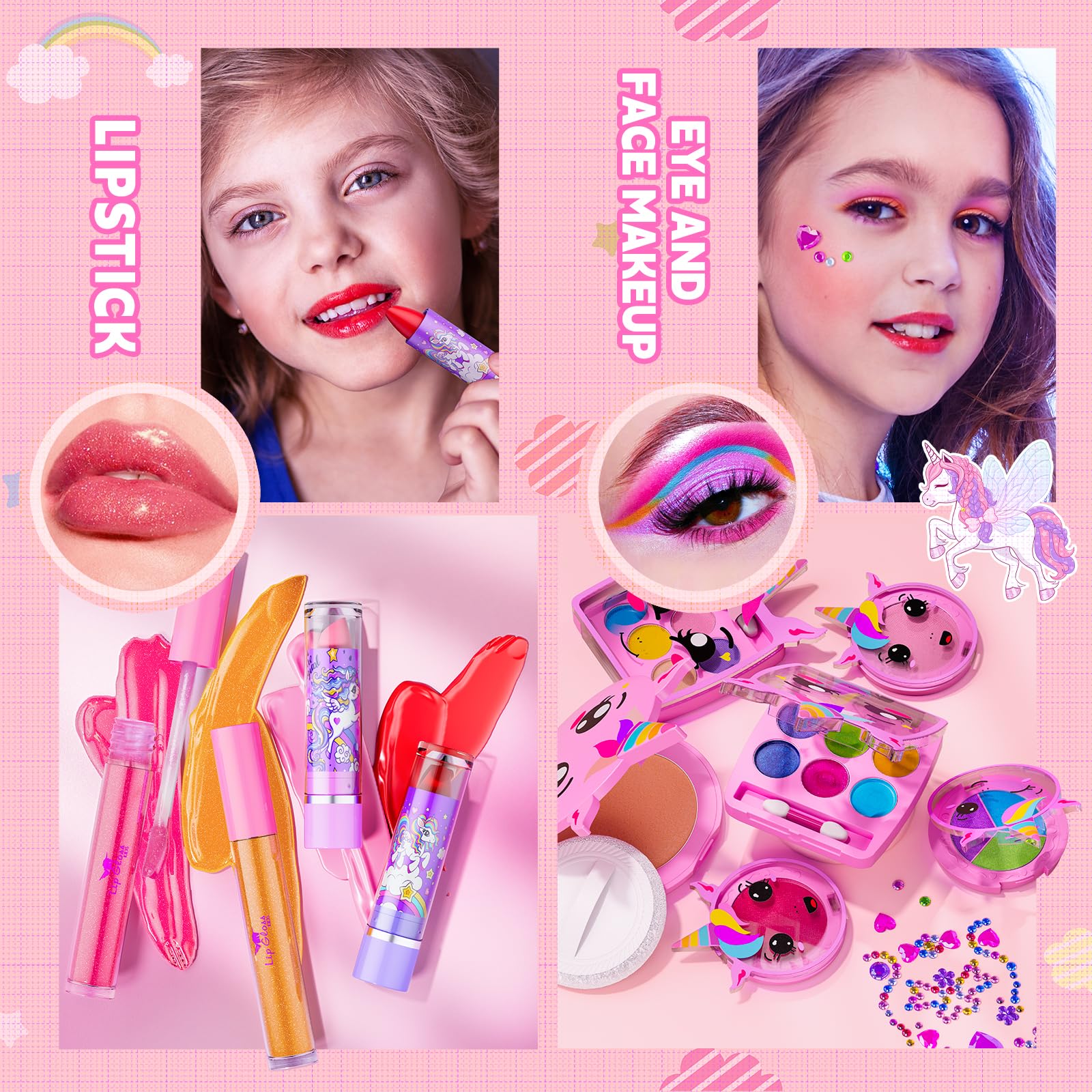 Kids Makeup Kit for Girl - Girls Makeup Kit Toys with Flying Horse Storage Case, Kids Play Makeup Set for Christmas Birthday Gift 3 4 5 6 8 10 11 12+ Years Old - Image 5