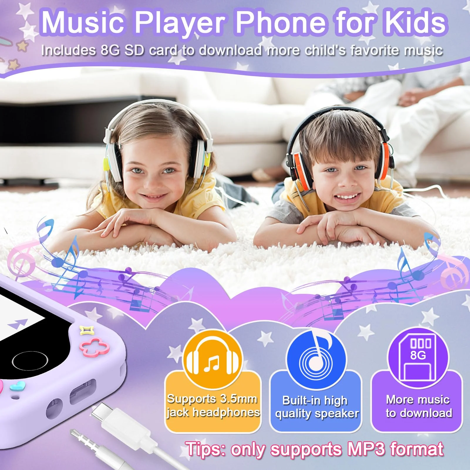 Kids Smart Phone for Girls, Christmas Birthday Gifts for Girls Age 3-10 Kids Toys Cell Phone, 2.8" Touchscreen Toddler Learning Play Toy Phone with Dual Camera, Game, Music Player, 8GB Card Purple - Image 2