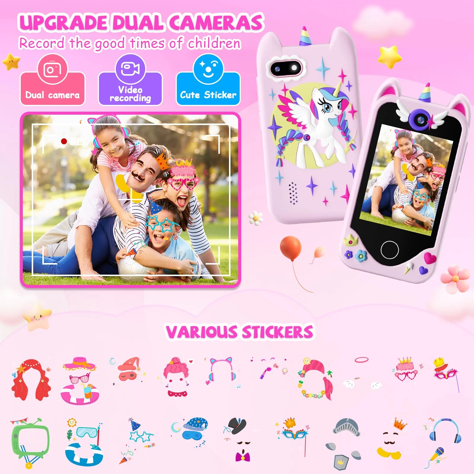 Kids Smart Phone for Girls Gifts - Toddler Christmas Birthday Gift for Age 3 4 5 6 Year Old, Kids Cell Phone Toy with Touchscreen, Dual Cameras, Learning, Kid Mp3 Player, Games with 32 GB Card - Image 5