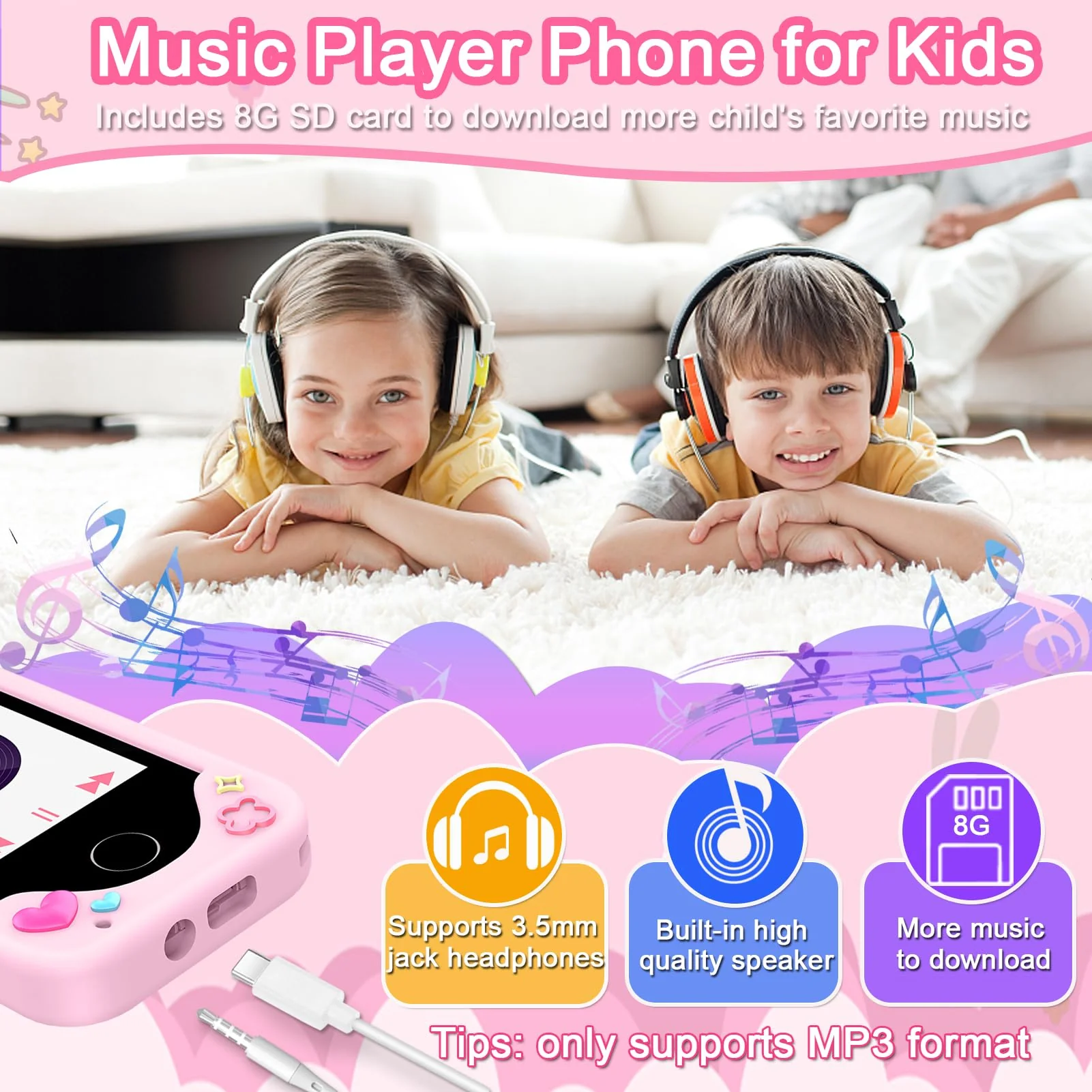 Kids Smart Phone for Girls Toys, Gifts for 3-10 Year Old Girl Boy Christmas Birthday Kids Toys, 2.8" Touchscreen Toddler Learning Cell Toy Phone with Dual Camera, Game, Music Player, 8GB Card Pink - Image 2