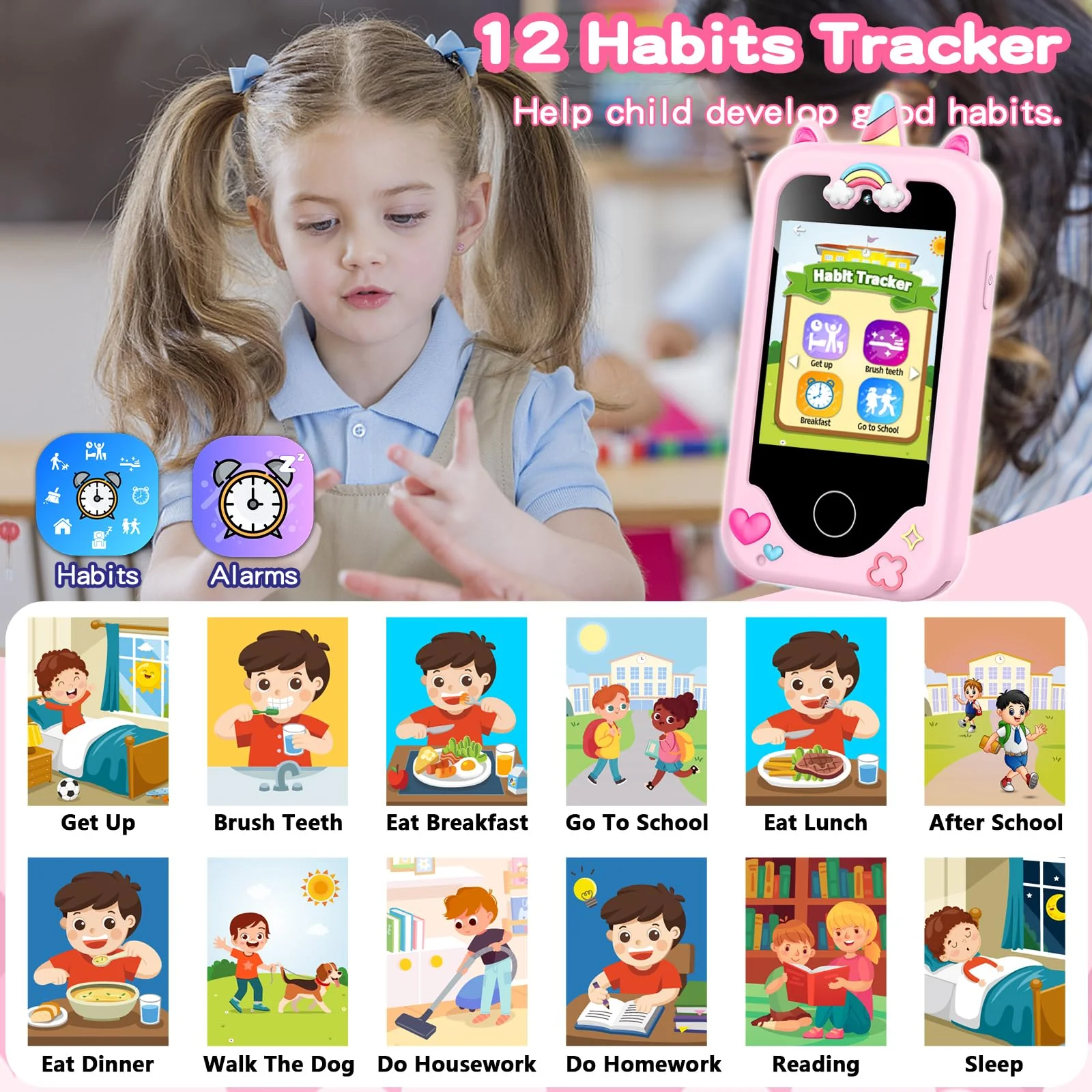Kids Smart Phone for Girls Toys, Gifts for 3-10 Year Old Girl Boy Christmas Birthday Kids Toys, 2.8" Touchscreen Toddler Learning Cell Toy Phone with Dual Camera, Game, Music Player, 8GB Card Pink - Image 3