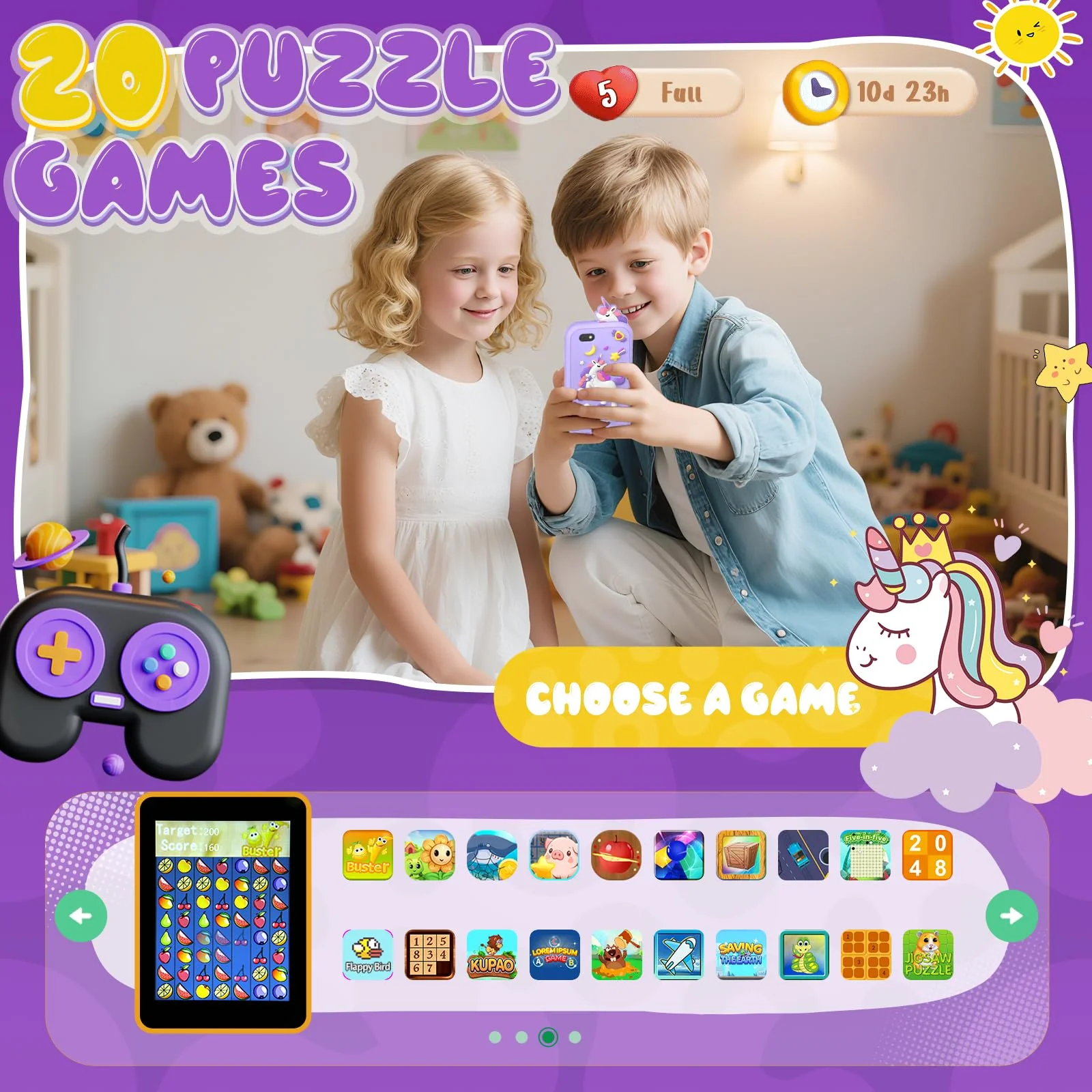 Kids Smart Phone Toys for Girls,Christmas Birthday Gifts for Girls Age 3-10 Kids Cell Phone Toys with 2.8" Touchscreen 20 Learning Games Dual Camera Music Player, 8G SD Card - Image 5