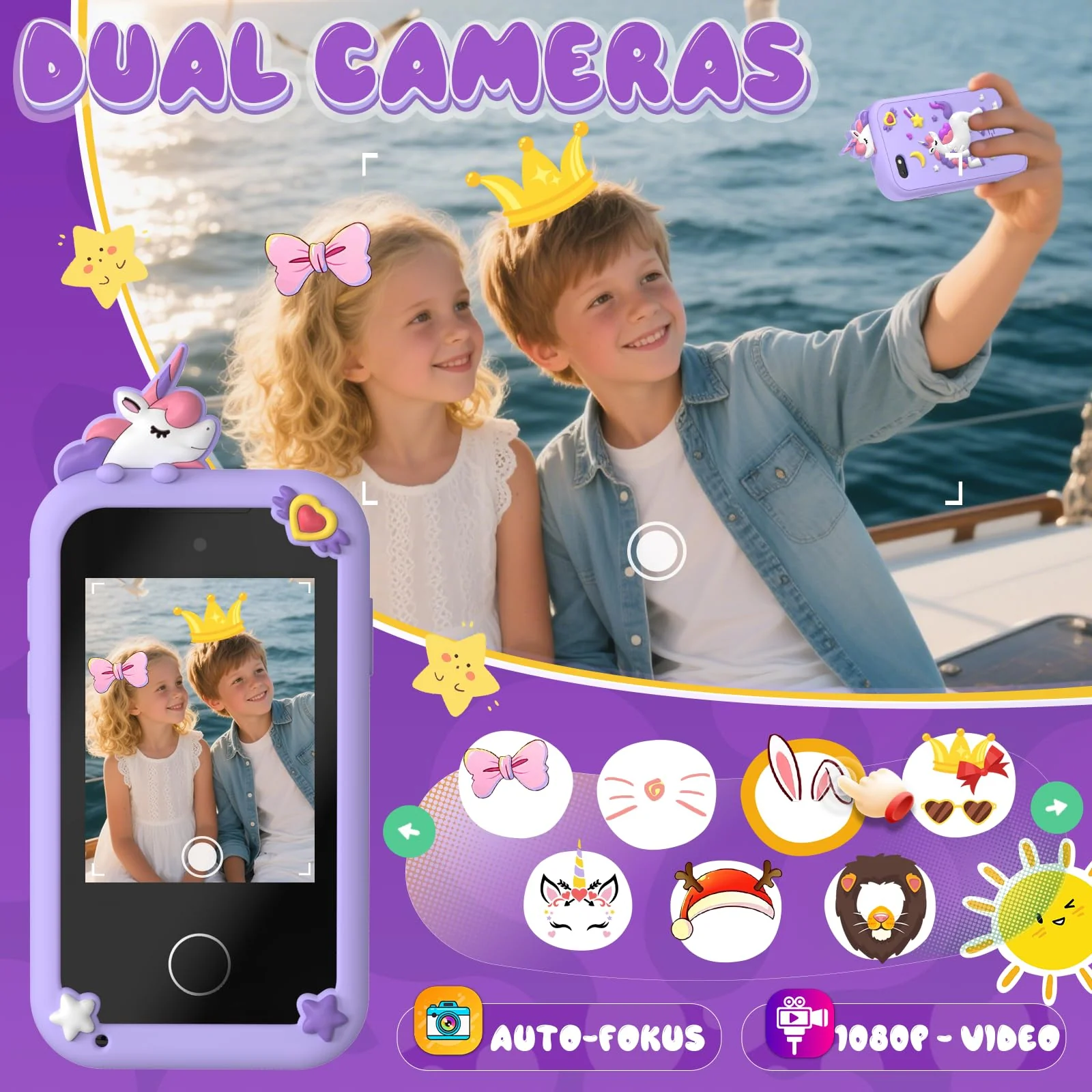 Kids Smart Phone Toys for Girls,Christmas Birthday Gifts for Girls Age 3-10 Kids Cell Phone Toys with 2.8" Touchscreen 20 Learning Games Dual Camera Music Player, 8G SD Card - Image 6