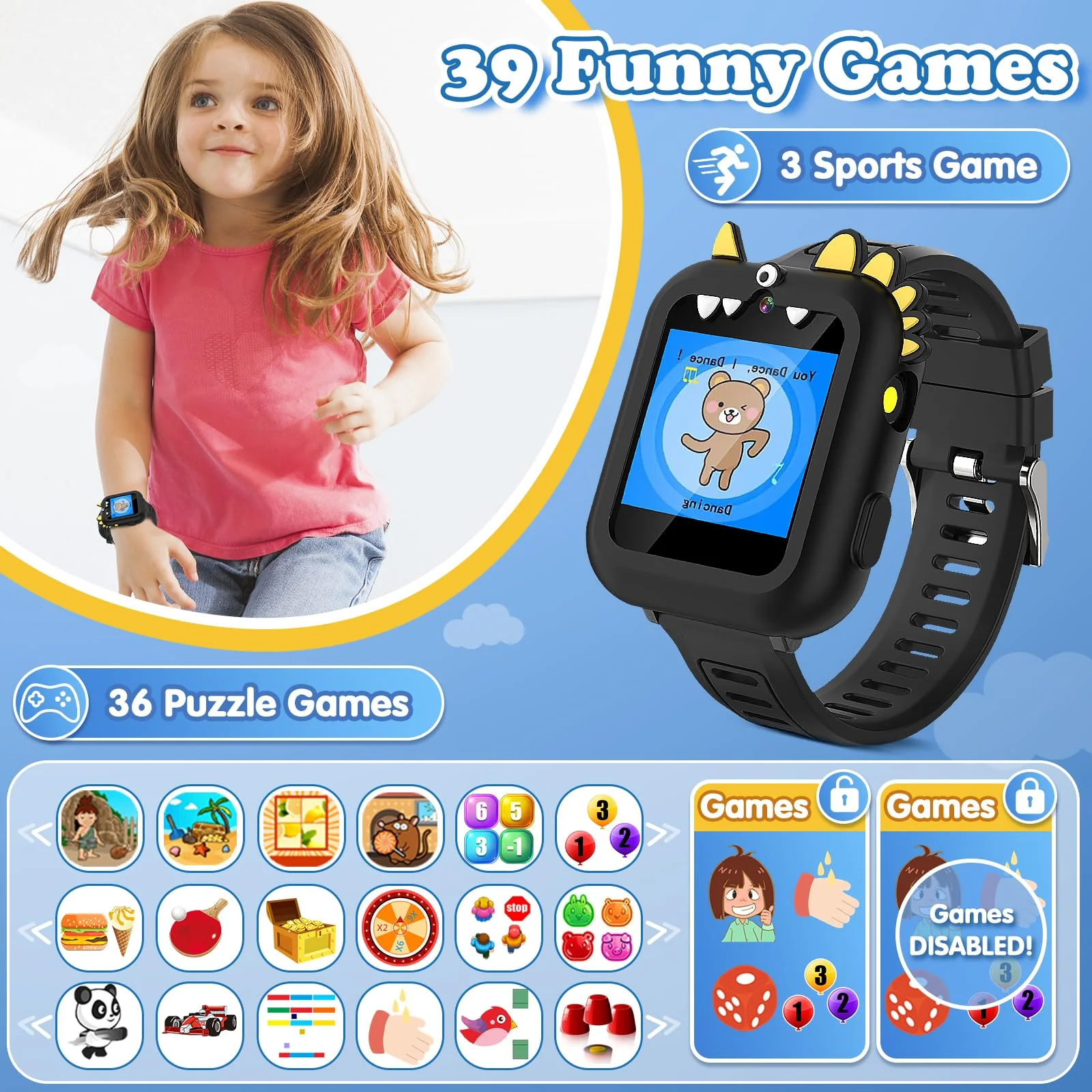 Kids Smart Watch Boys Gift Age 3-12 with 39 Games Alarm Clock Camera Video Music Player Pedometer Flashlight 12/24 hr HD Touch Screen Kids Watch Christmas Birthday Toys for Boys Ages 4 5 6 7 8 9 10 - Image 5