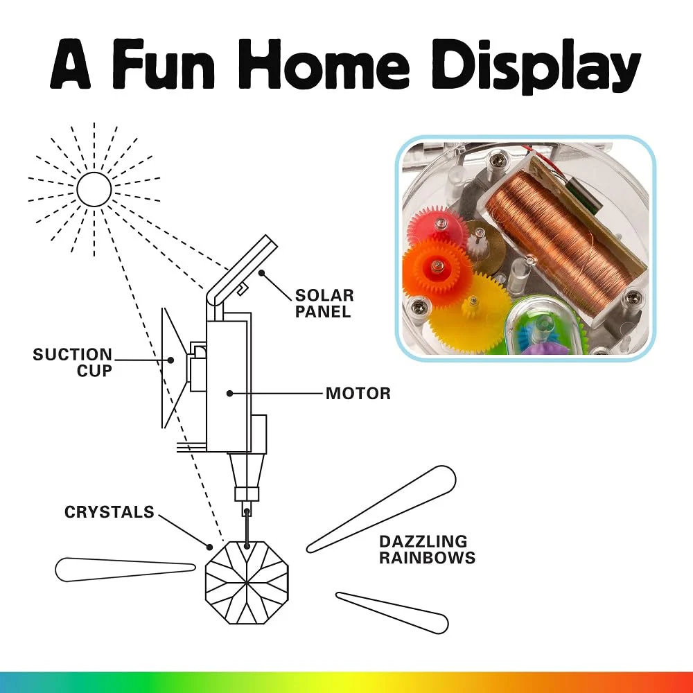 Kikkerland Solar Powered Rainbow Maker – Prism Suncatcher, Fun Home Window Decor – Unique Gift for Christmas & Birthdays – Single Crystal - Image 4