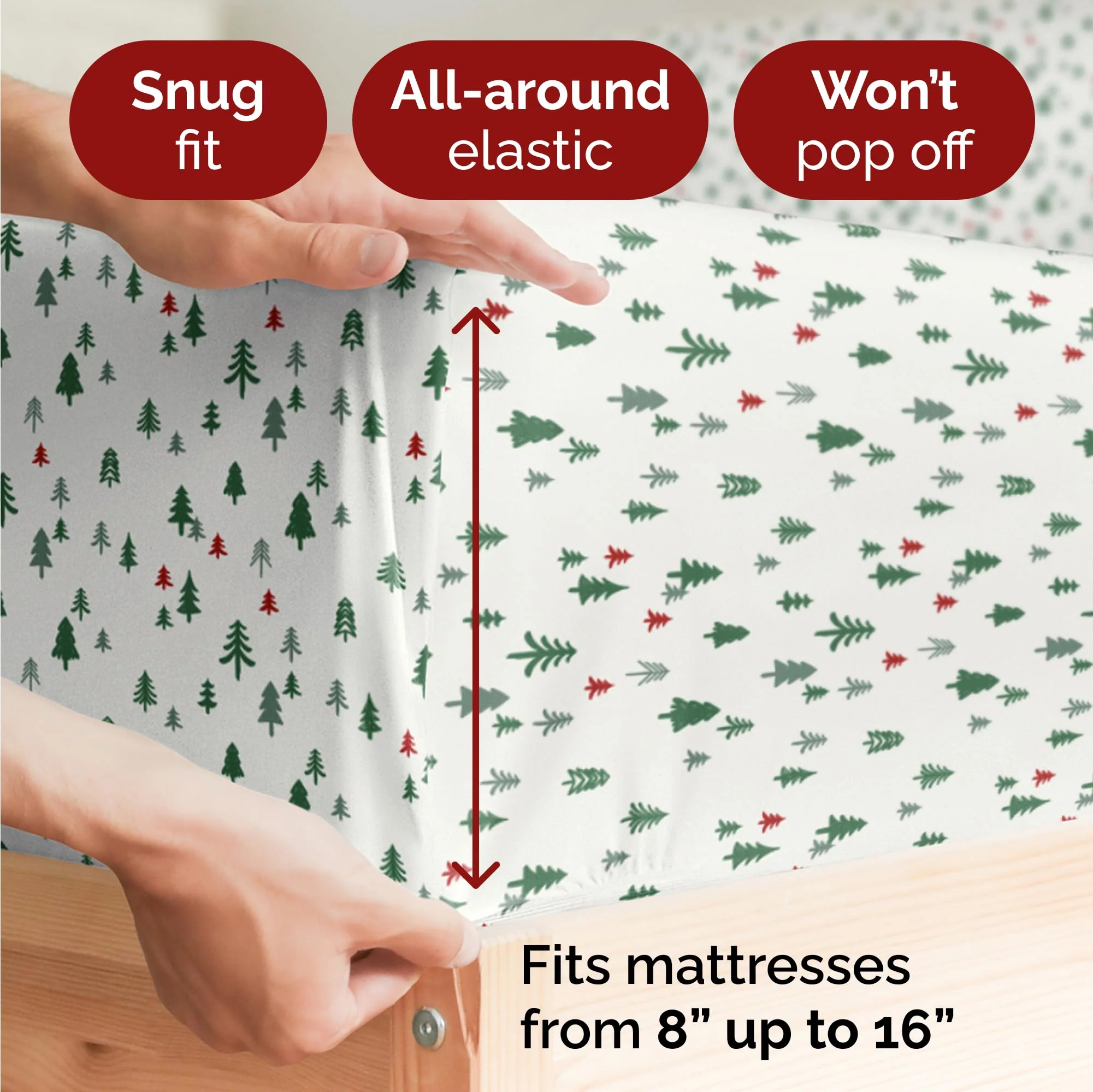 King Christmas Trees Sheet Set - Holiday Xmas Pattern Bedding Set - Deep Pockets - Snug Fit - 4 Piece - Wrinkle Free & Easy Care - Comfy Festive Winter - Holiday Sheets for Women, Men, Kids & Teens - Image 5