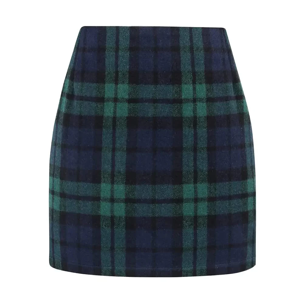 Kinghua Green Plaid Skirt Christmas Dresses for Women 2025 Winter Clothes Outfits Wool Tartan Flannel Tweed Mini Skirt (Green, L)