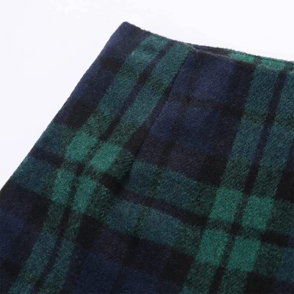 Kinghua Green Plaid Skirt Christmas Dresses for Women 2025 Winter Clothes Outfits Wool Tartan Flannel Tweed Mini Skirt (Green, L) - Image 3
