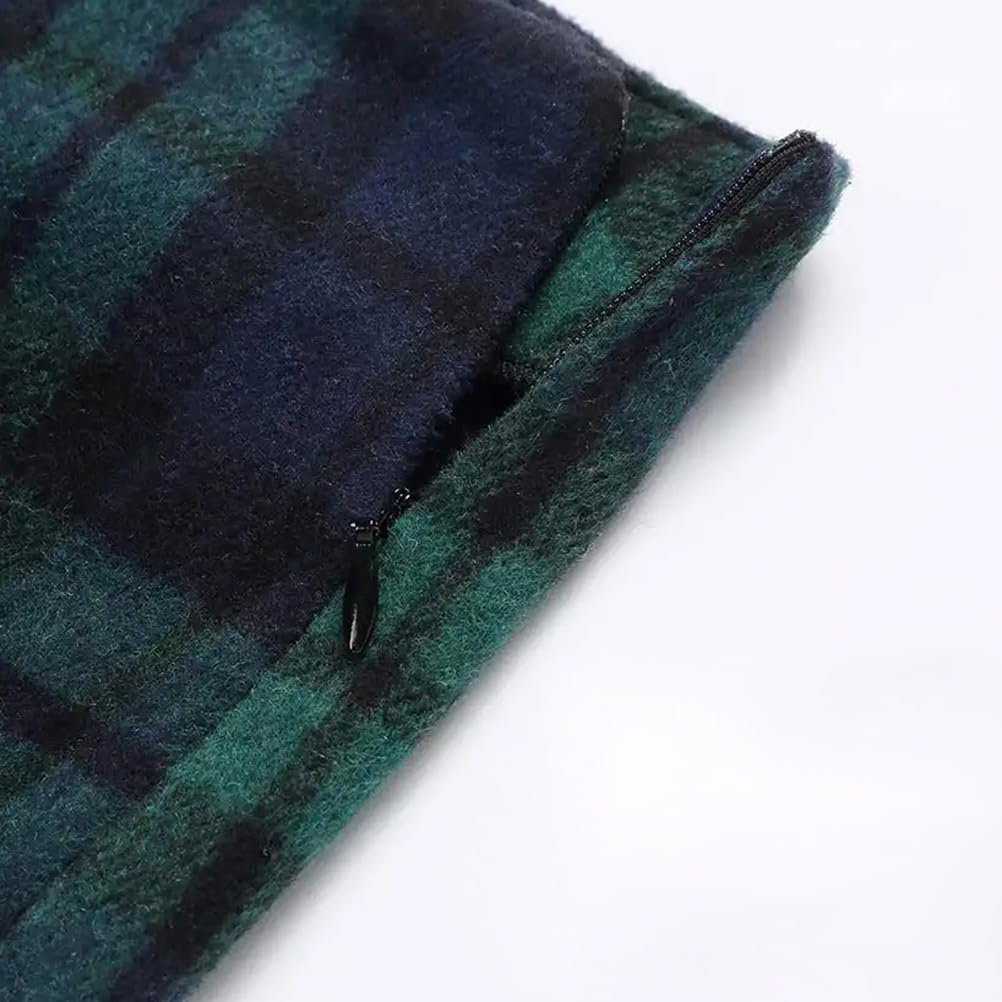 Kinghua Green Plaid Skirt Christmas Dresses for Women 2025 Winter Clothes Outfits Wool Tartan Flannel Tweed Mini Skirt (Green, L) - Image 4