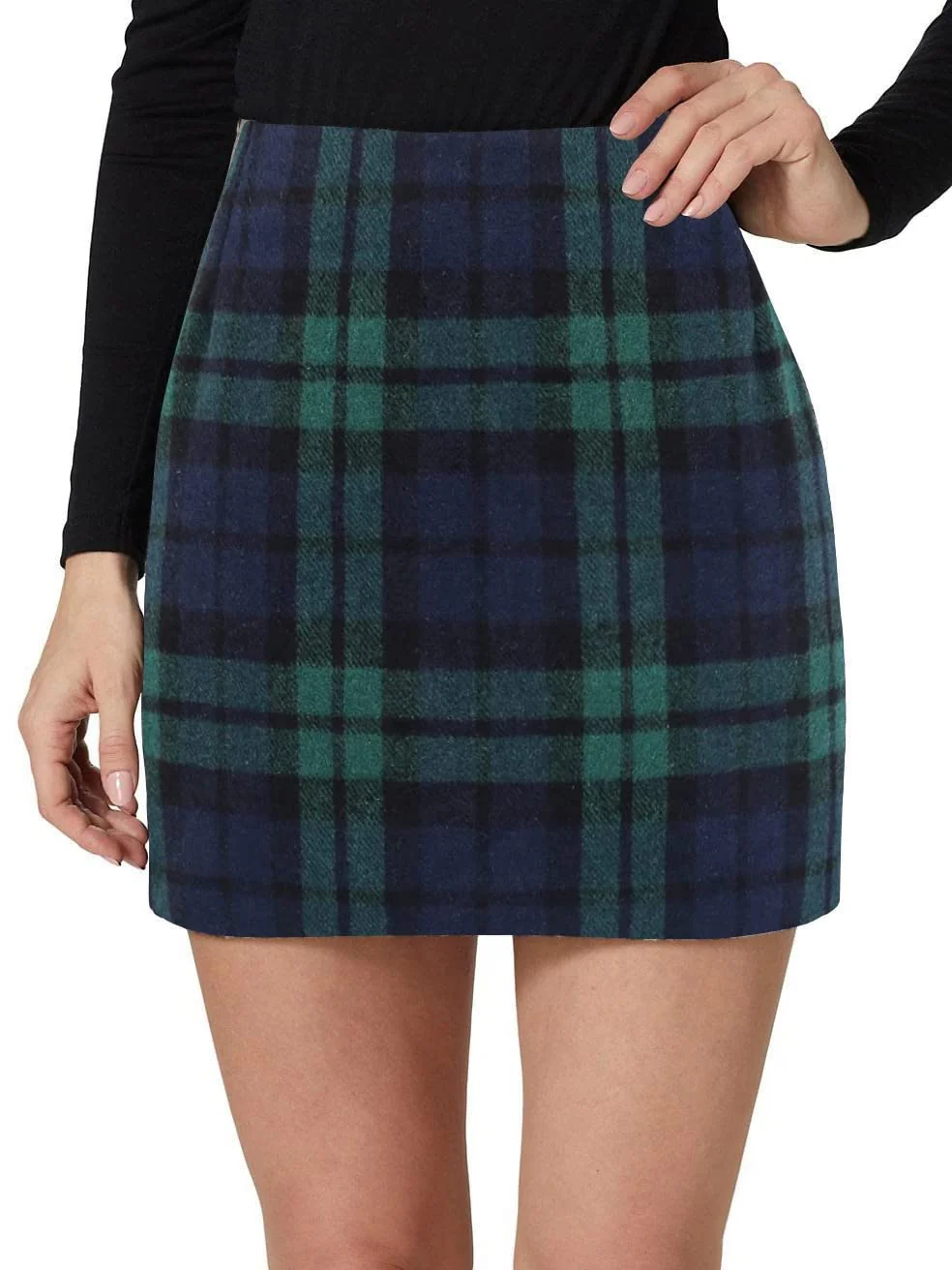 Kinghua Green Plaid Skirt Christmas Dresses for Women 2025 Winter Clothes Outfits Wool Tartan Flannel Tweed Mini Skirt (Green, L) - Image 5