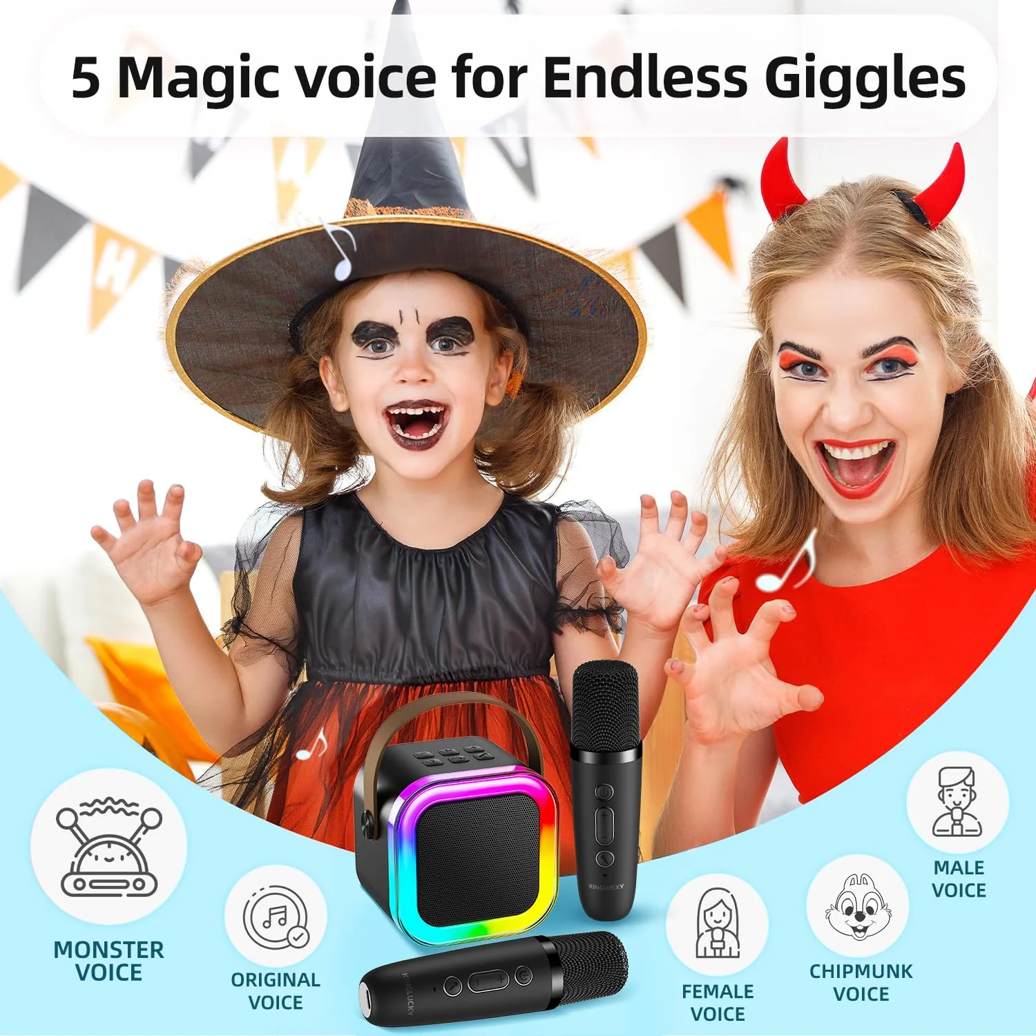 Kinglucky Mini Karaoke Machine for Kids, 2025 TOP Birthday Gifts Ideas for 3-12 Year Old Girls, Christmas Party Gifts Kids' Personal Video Players Accessories with 2 Wireless Microphones - Black - Image 4