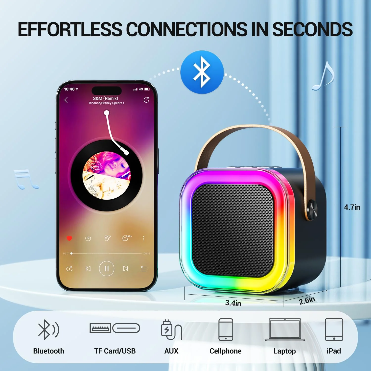 Kinglucky Mini Karaoke Machine for Kids, 2025 TOP Birthday Gifts Ideas for 3-12 Year Old Girls, Christmas Party Gifts Kids' Personal Video Players Accessories with 2 Wireless Microphones - Black - Image 5