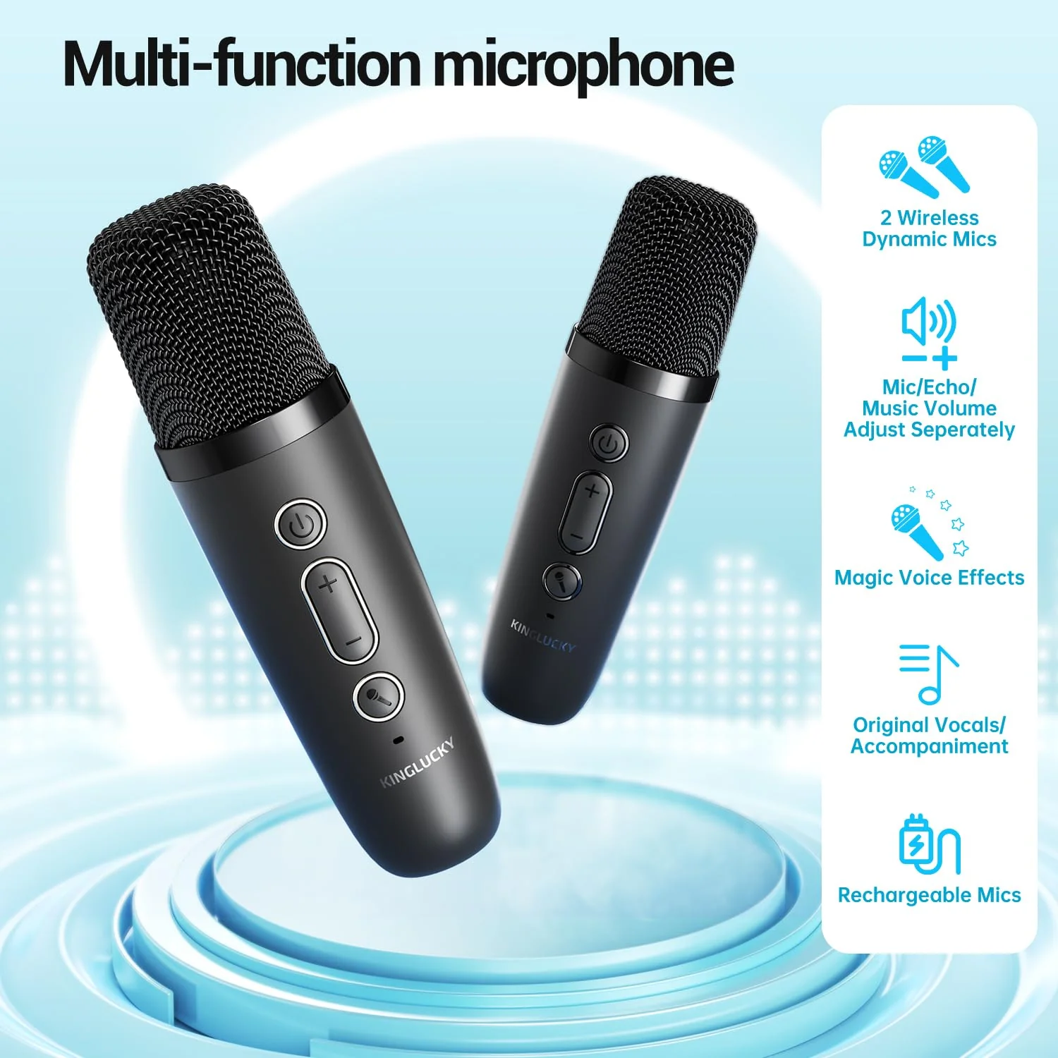Kinglucky Mini Karaoke Machine for Kids, 2025 TOP Birthday Gifts Ideas for 3-12 Year Old Girls, Christmas Party Gifts Kids' Personal Video Players Accessories with 2 Wireless Microphones - Black - Image 6