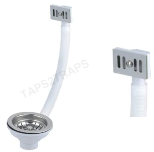 KITCHEN SINK BASKET STRAINER WASTE SQUARE/RECTANGULAR OVERFLOW + METAL GRID - Image 2