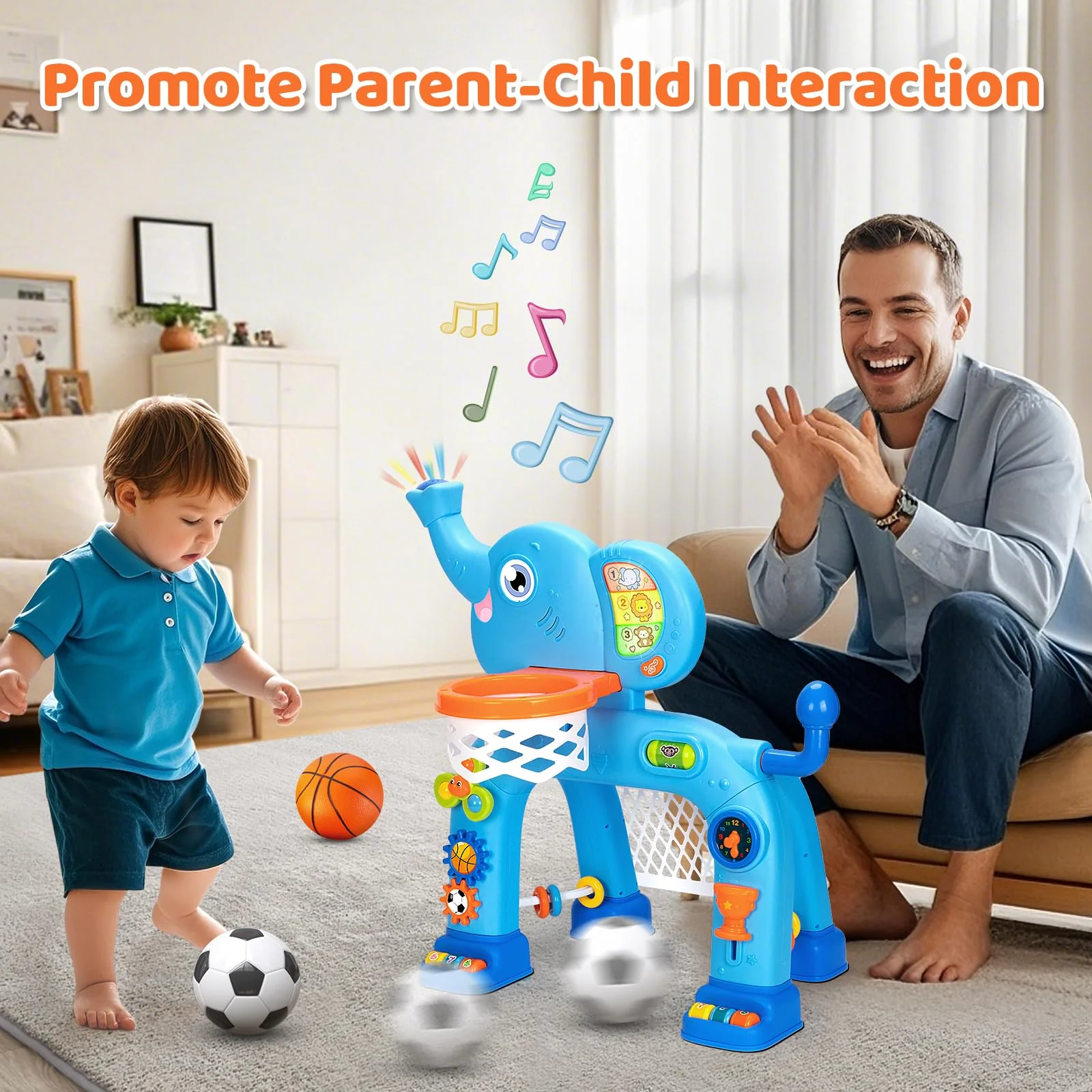 KIZZYEA Toys for 1 2 3 Years Old Boys Girls, Toddler Basketball Hoop & Soccer Goal, Montessori Toy, Interactive Musical Sports Toys with Light, Christmas Birthday Gifts for Baby Kids Age 12-18 Months - Image 5