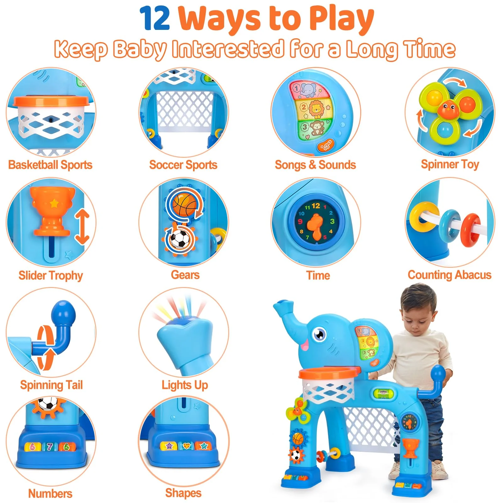 KIZZYEA Toys for 1 2 3 Years Old Boys Girls, Toddler Basketball Hoop & Soccer Goal, Montessori Toy, Interactive Musical Sports Toys with Light, Christmas Birthday Gifts for Baby Kids Age 12-18 Months - Image 6