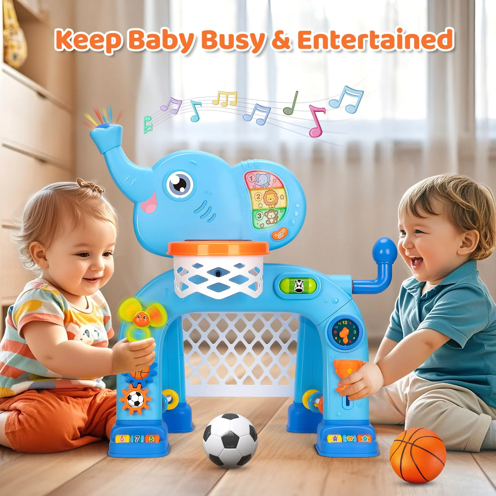 KIZZYEA Toys for 1 2 3 Years Old Boys Girls, Toddler Basketball Hoop & Soccer Goal, Montessori Toy, Interactive Musical Sports Toys with Light, Christmas Birthday Gifts for Baby Kids Age 12-18 Months - Image 8