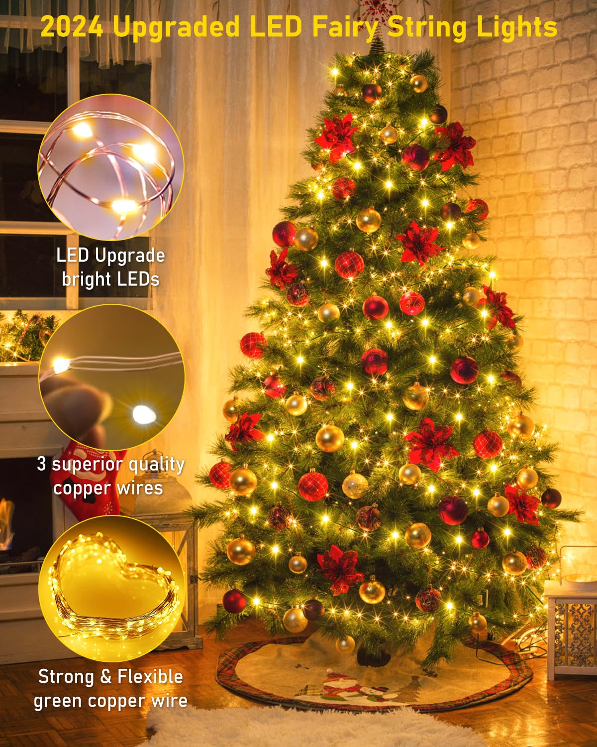 KNONEW 203FT 600 LED Outdoor Fairy Lights Plug in, Christmas Fairy Lights Outdoor Waterproof 8 Modes Memory Times for Wedding Bedroom Walls Garden Trees Decoration(Warm White) - Image 2