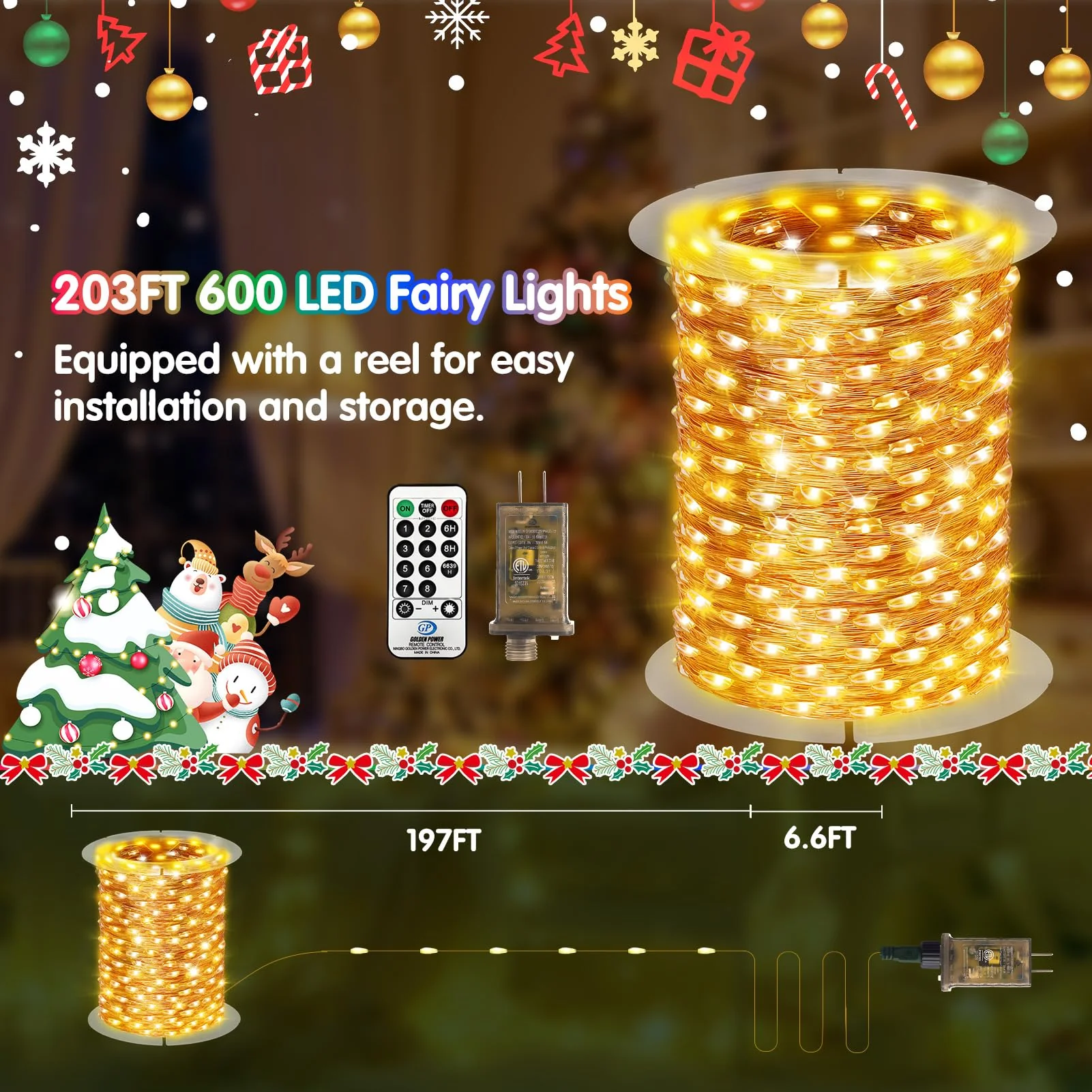 KNONEW 203FT 600 LED Outdoor Fairy Lights Plug in, Christmas Fairy Lights Outdoor Waterproof 8 Modes Memory Times for Wedding Bedroom Walls Garden Trees Decoration(Warm White) - Image 5