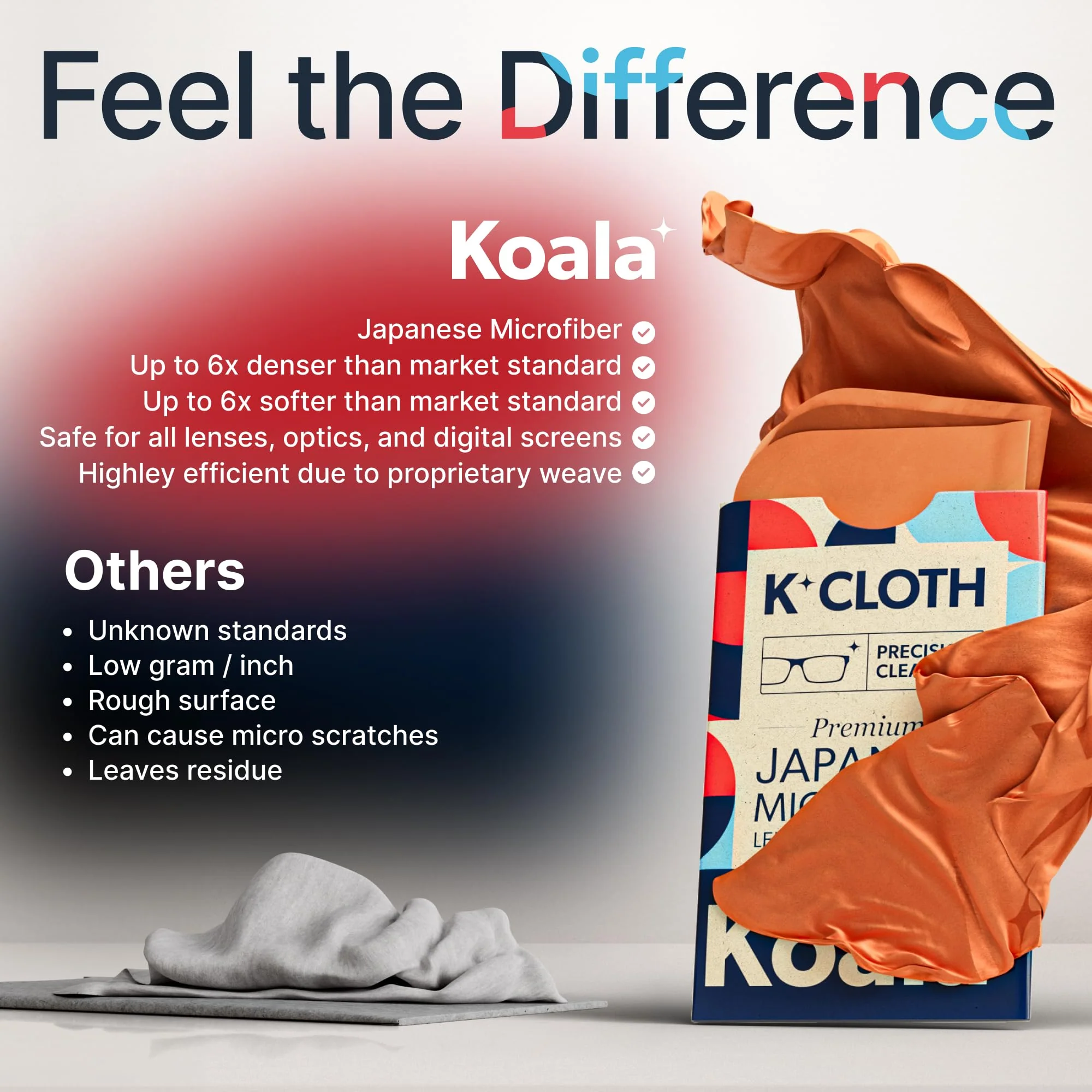 Koala Lens Cleaning Cloth | Japanese Microfiber | Glasses Cleaning Cloths | Eyeglass Lens Cleaner | Eyeglasses, Camera, VR/AR Headset, and Screen Cleaner | Pink & Orange (Pack of 12) - Image 6