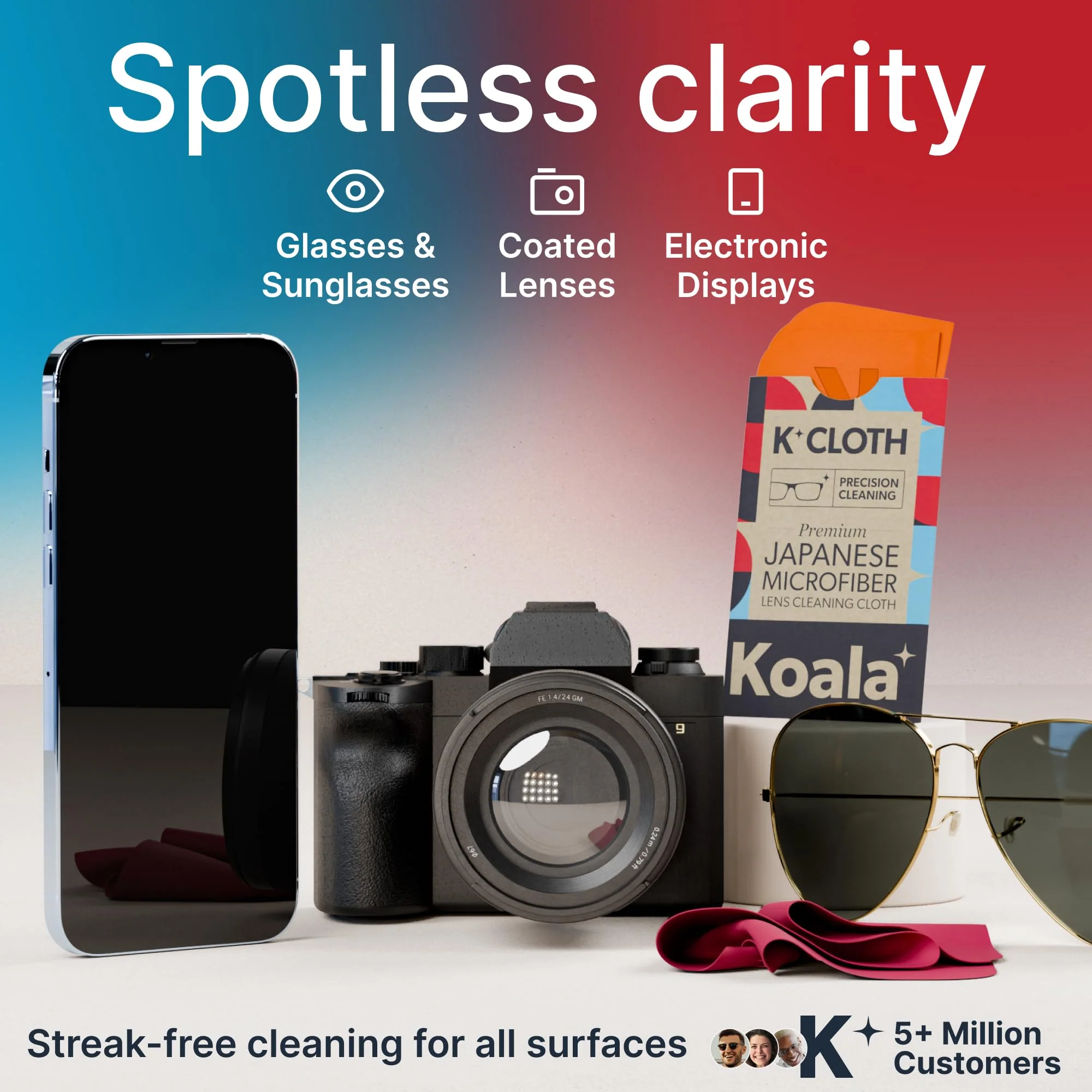 Koala Lens Cleaning Cloth | Japanese Microfiber | Glasses Cleaning Cloths | Eyeglass Lens Cleaner | Eyeglasses, Camera, VR/AR Headset, and Screen Cleaner | Pink & Orange (Pack of 12) - Image 9